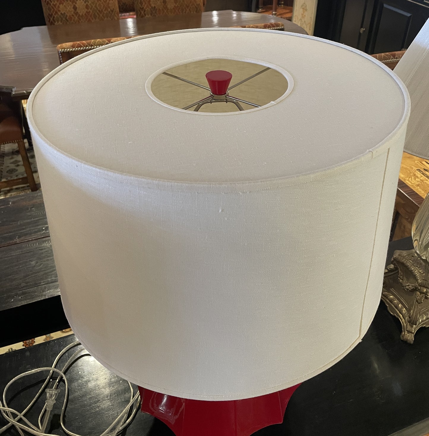 Robert Abbey Orion Lamps in Red, a Pair (0HM001)