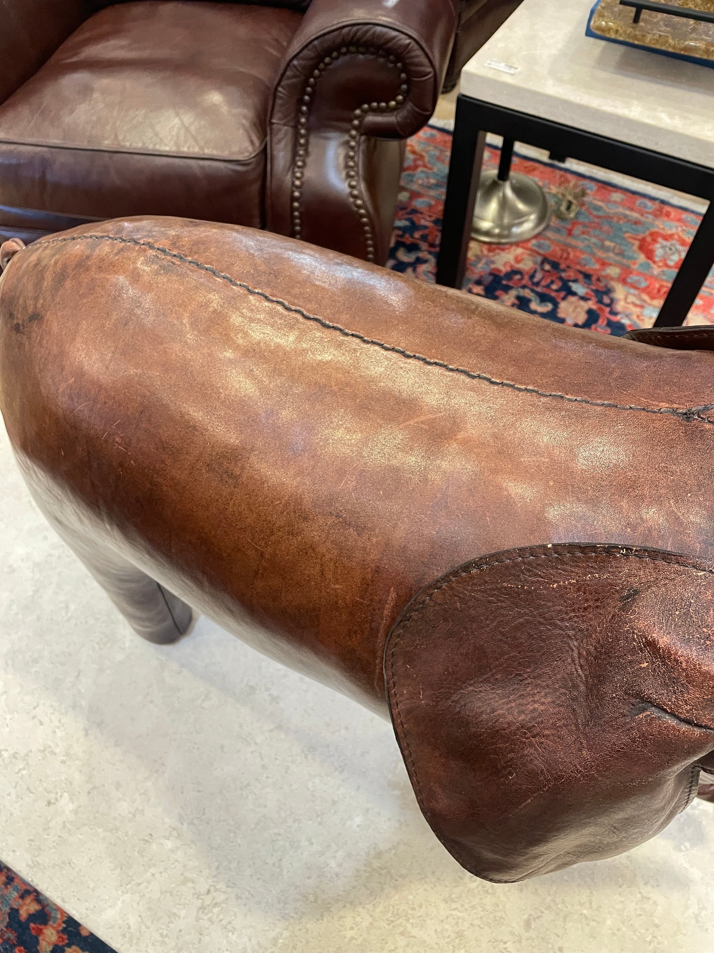 Dimitri Omersa for Abercrombie and Fitch Leather Elephant Footstool