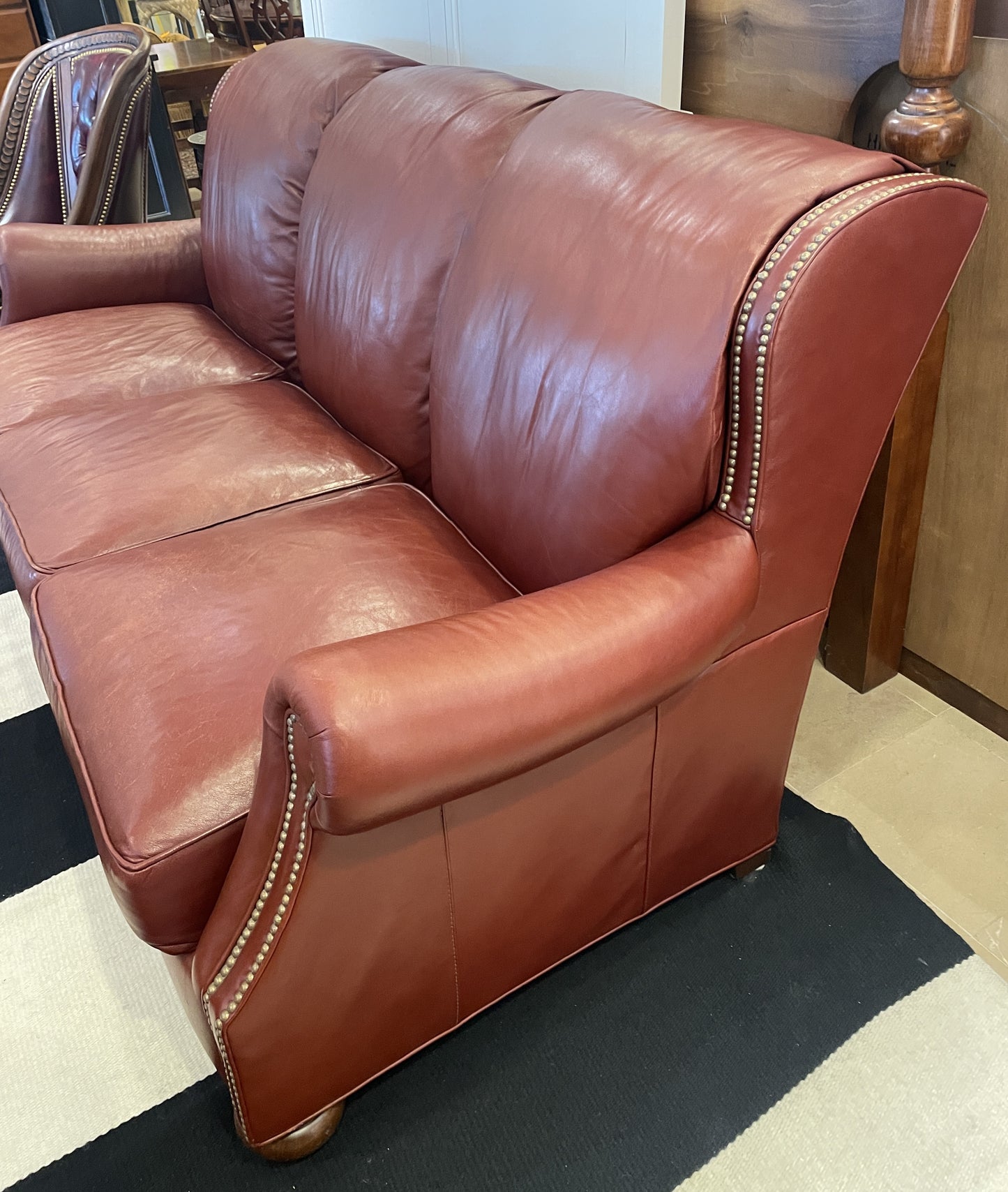 Stickley Leather Sofa with Nail Heads