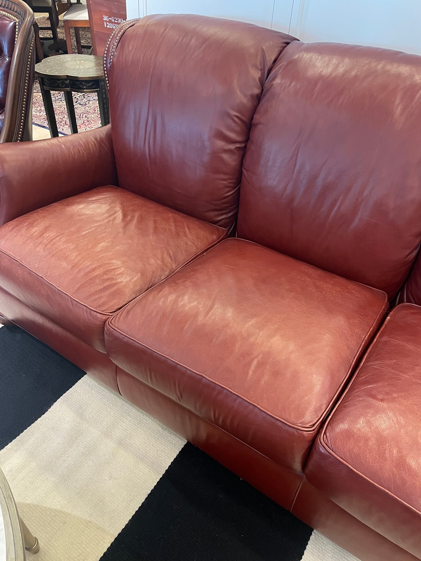 Stickley Leather Sofa with Nail Heads
