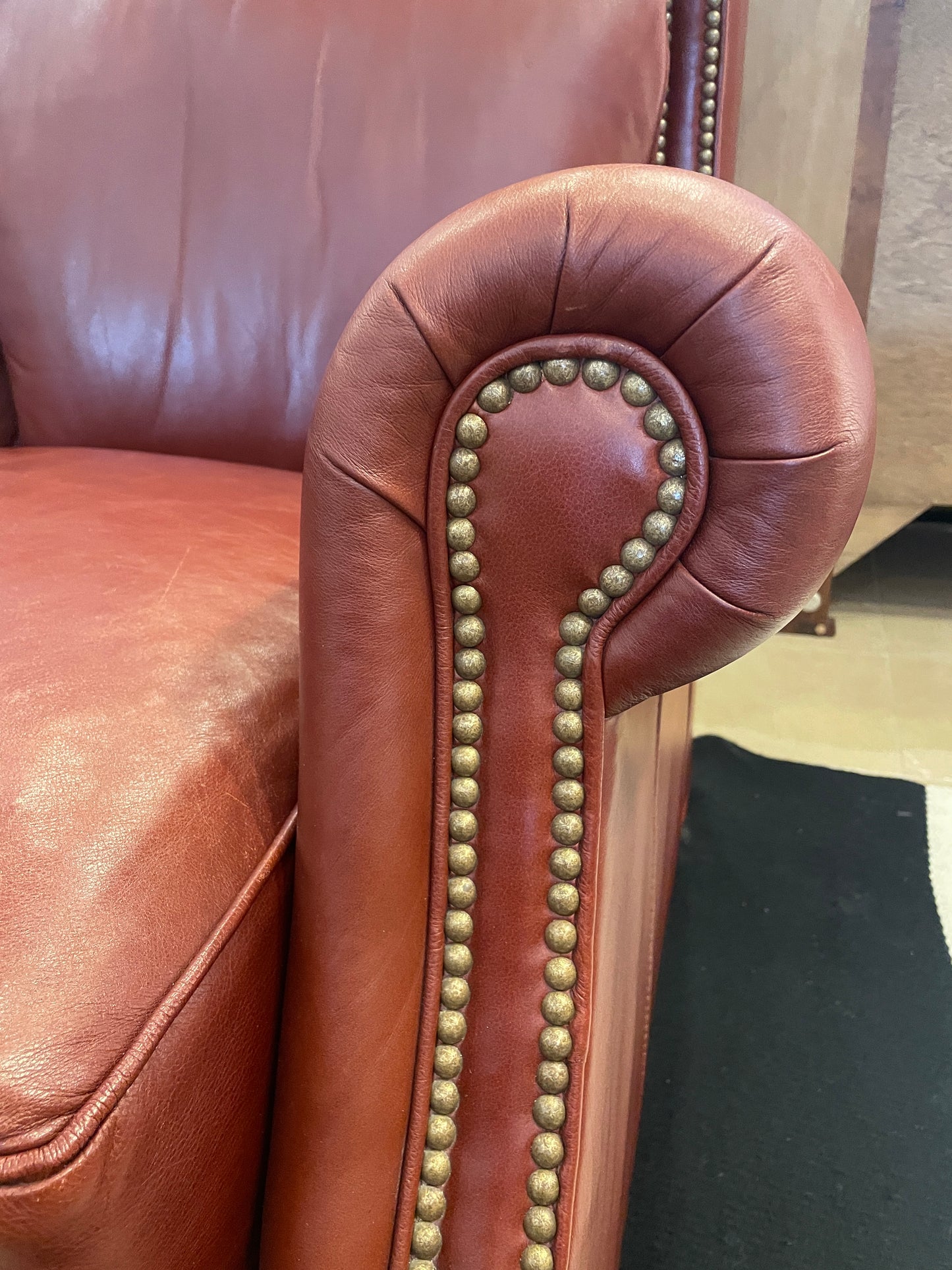 Stickley Leather Sofa with Nail Heads