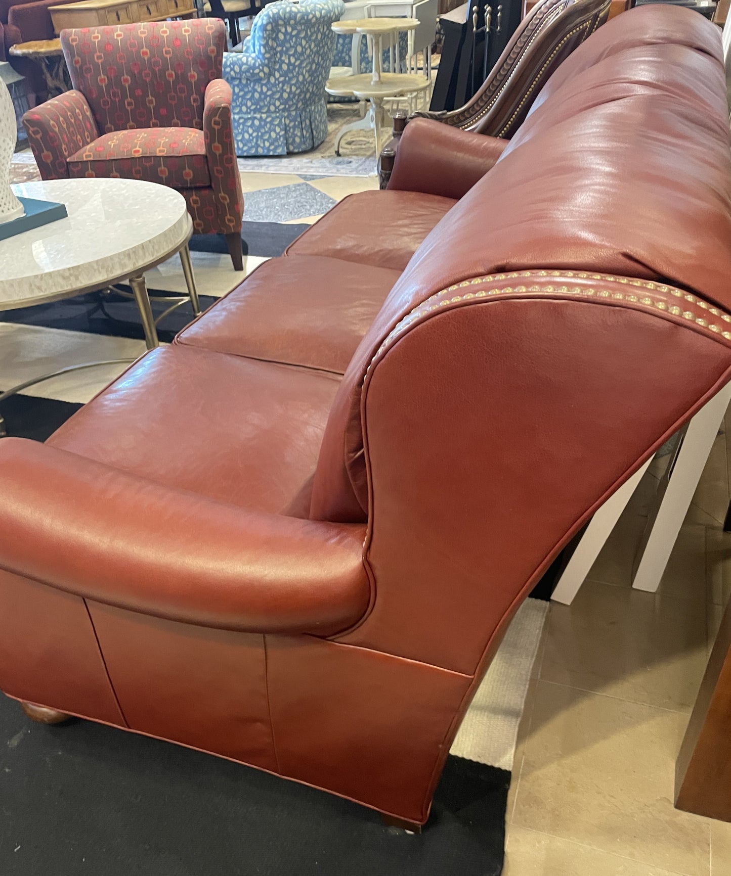 Stickley Leather Sofa with Nail Heads