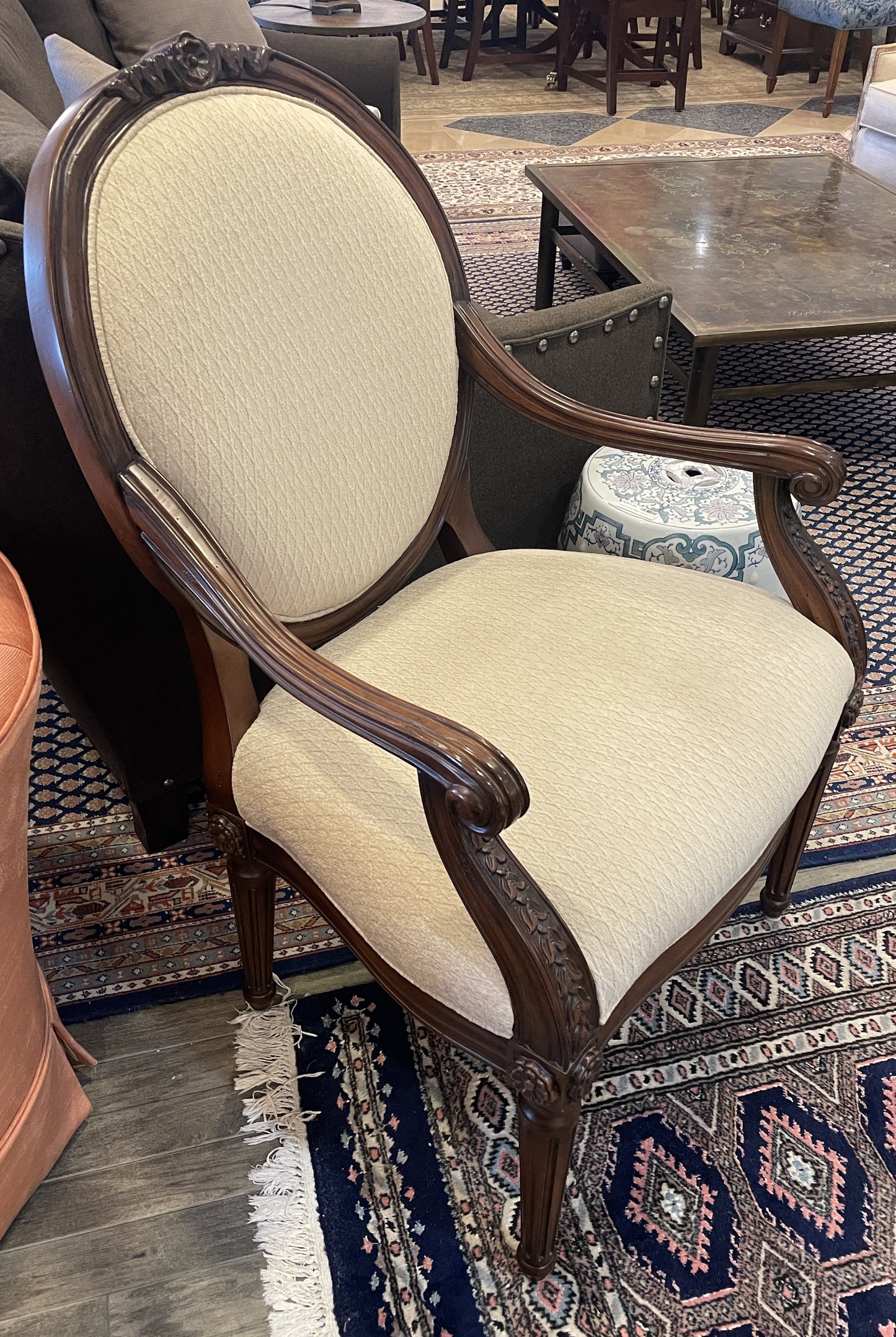 Hancock and Moore Louis XVI Style Upholstered Arm Chair (0C9006)