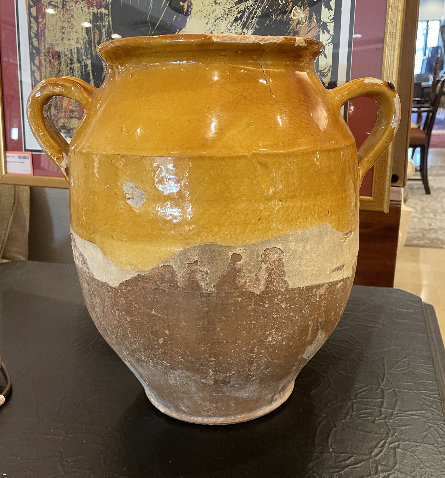 Antique French Confit Jar, Double Handled Yellow Glaze (0HP00K)