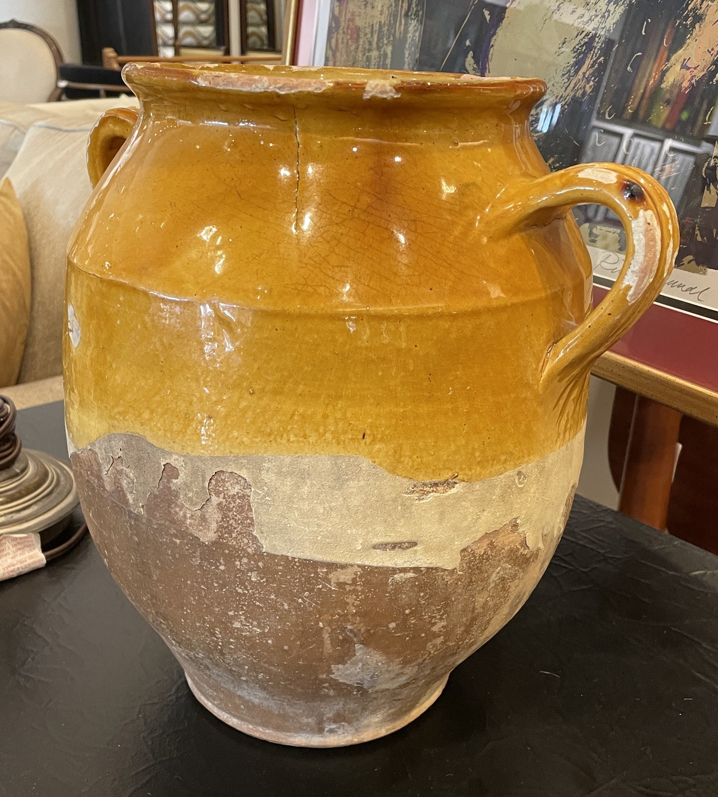 Antique French Confit Jar, Double Handled Yellow Glaze (0HP00K)