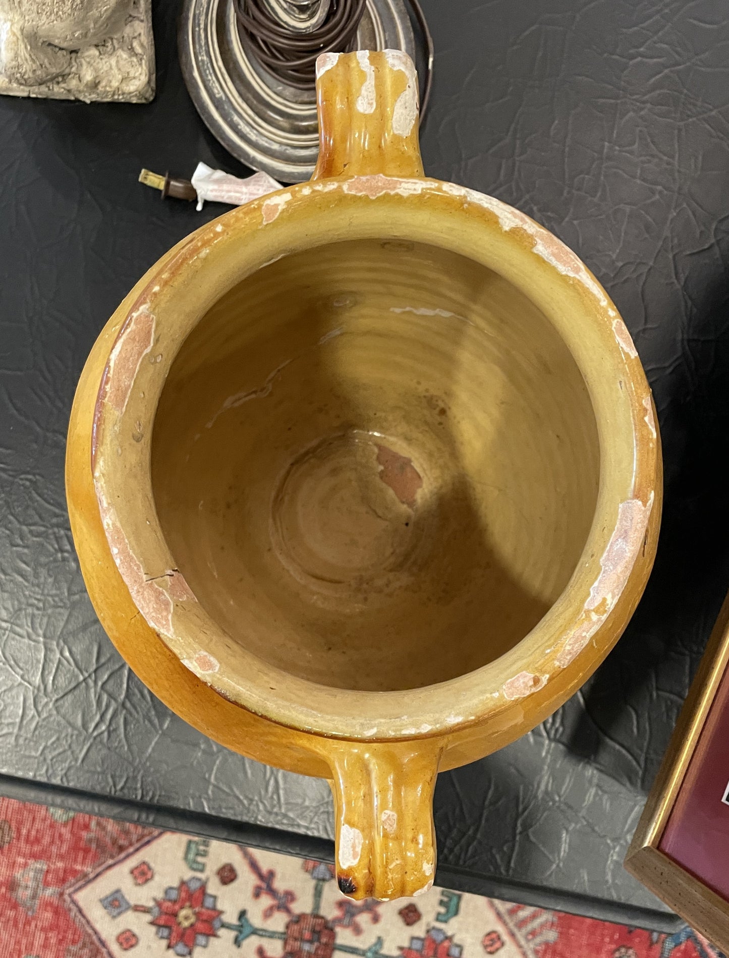 Antique French Confit Jar, Double Handled Yellow Glaze (0HP00K)