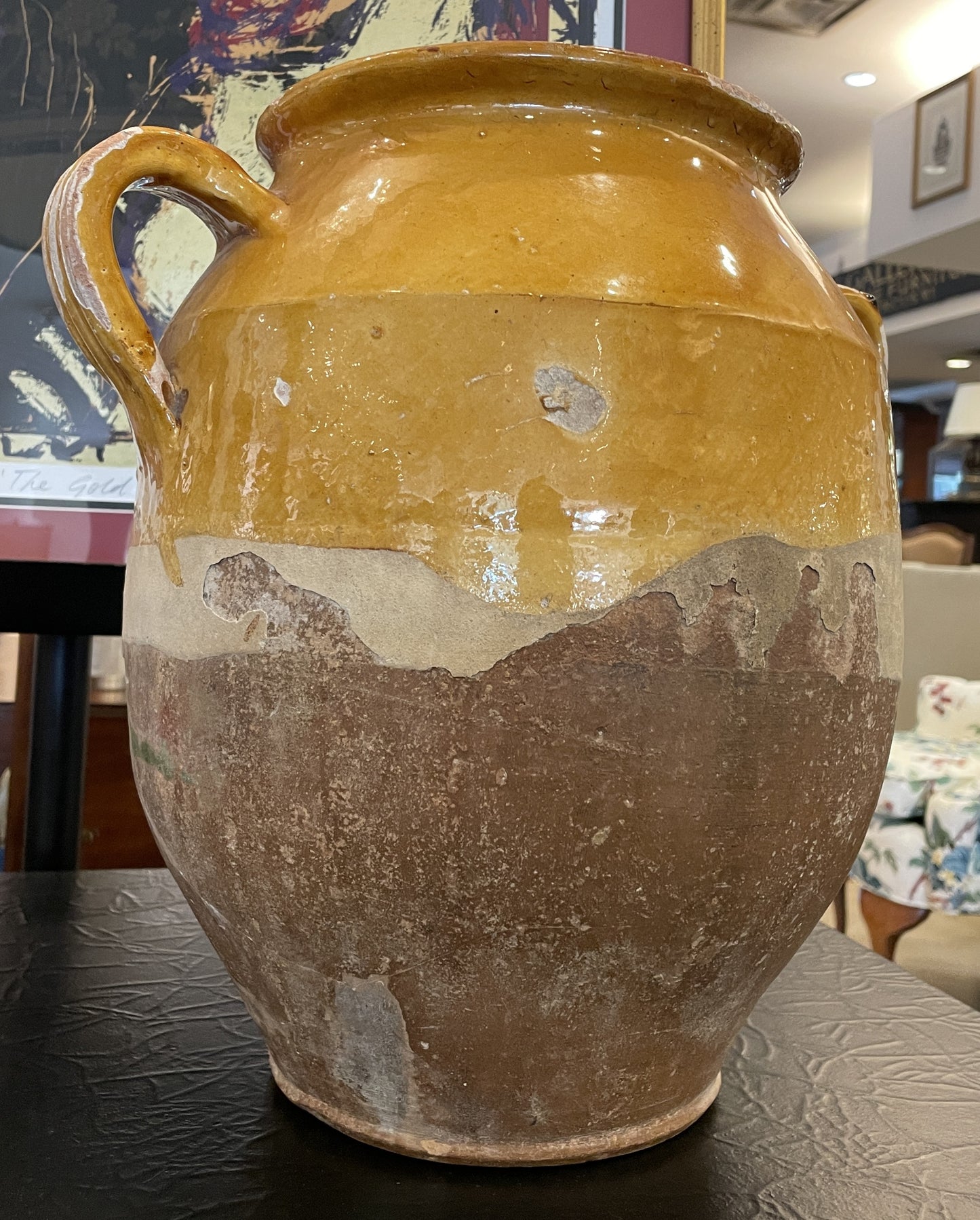 Antique French Confit Jar, Double Handled Yellow Glaze (0HP00K)