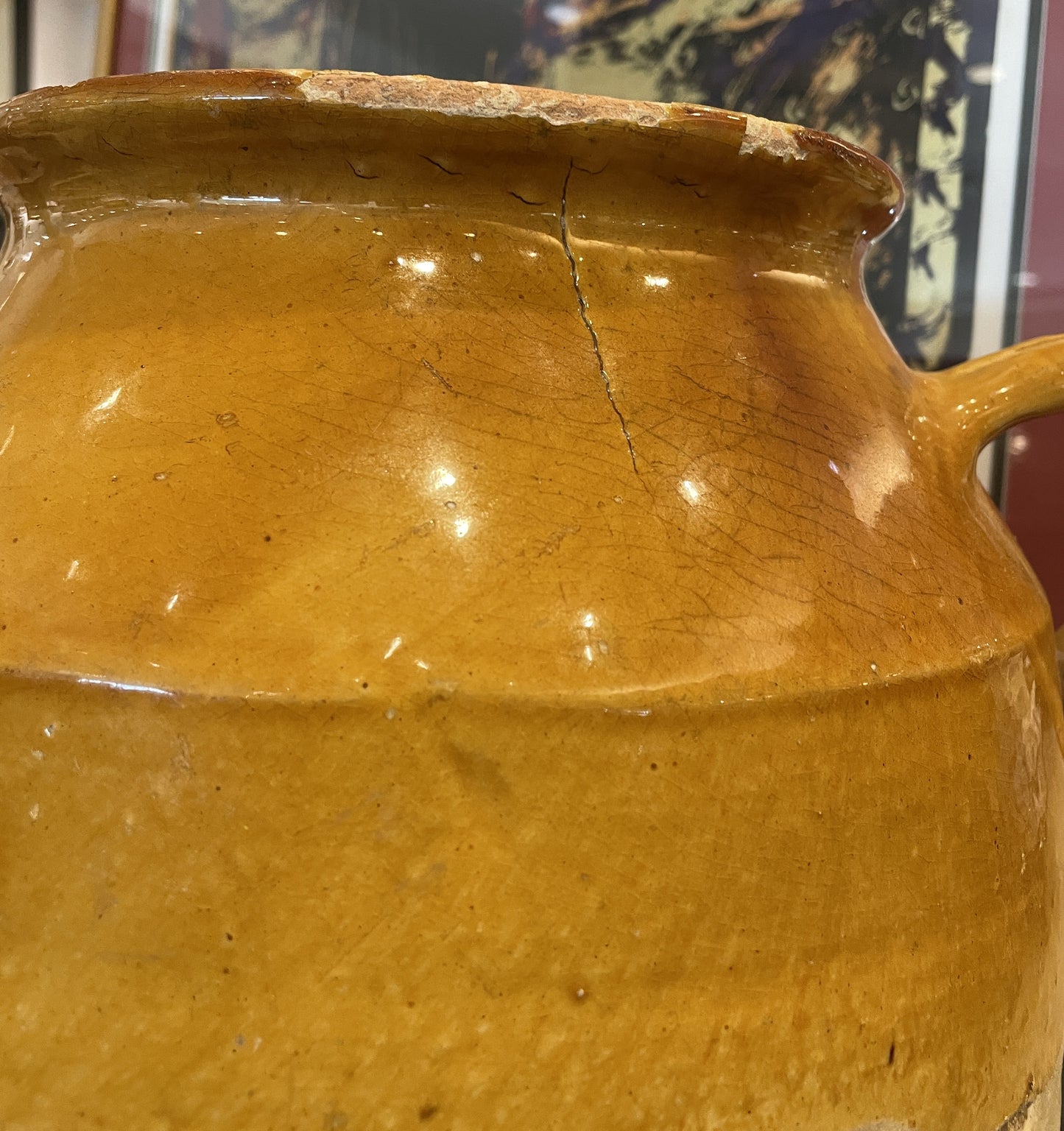 Antique French Confit Jar, Double Handled Yellow Glaze (0HP00K)