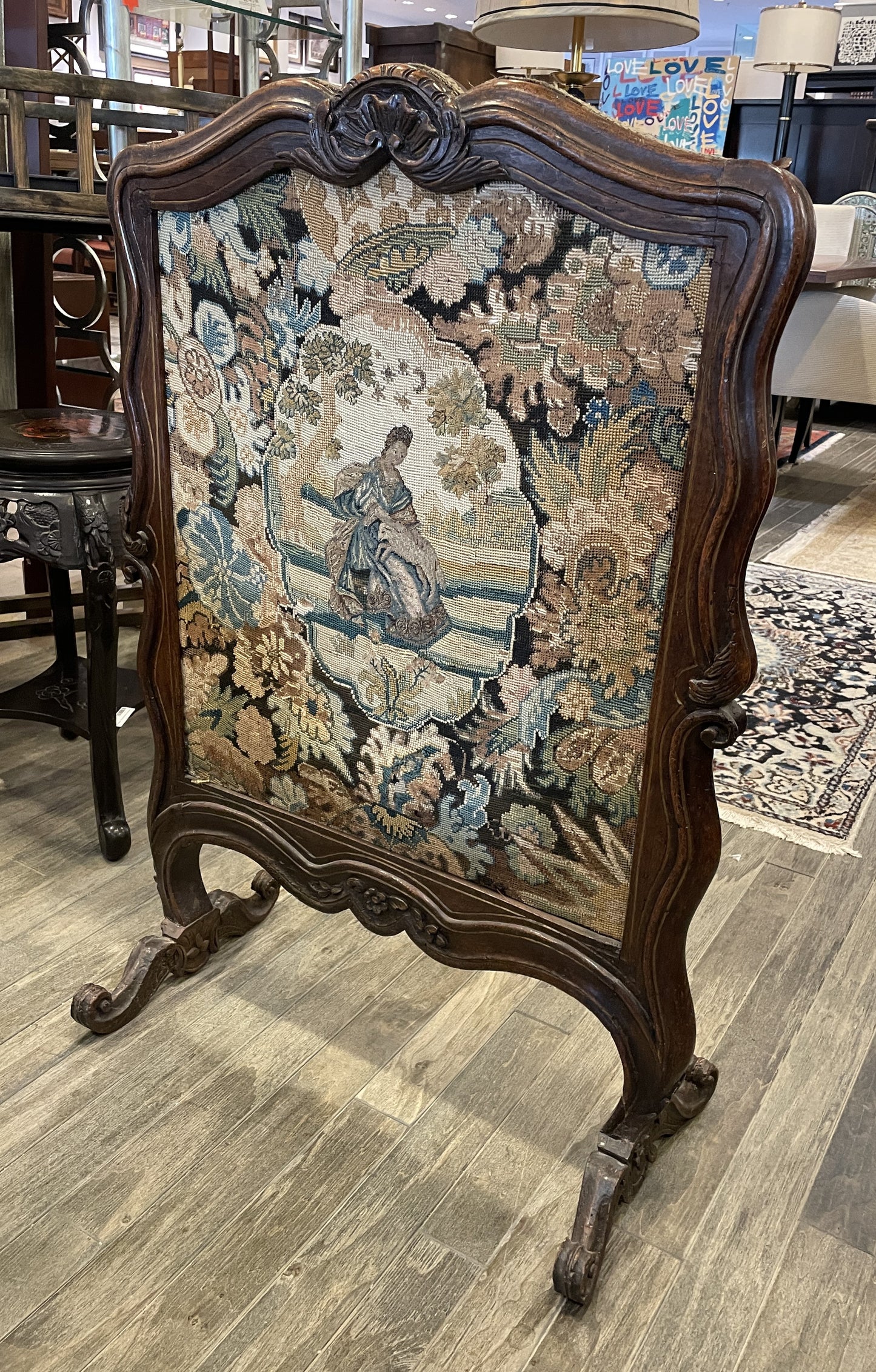 Antique Fireplace Screen with needlepoint insert, AS IS (0HP00Q)