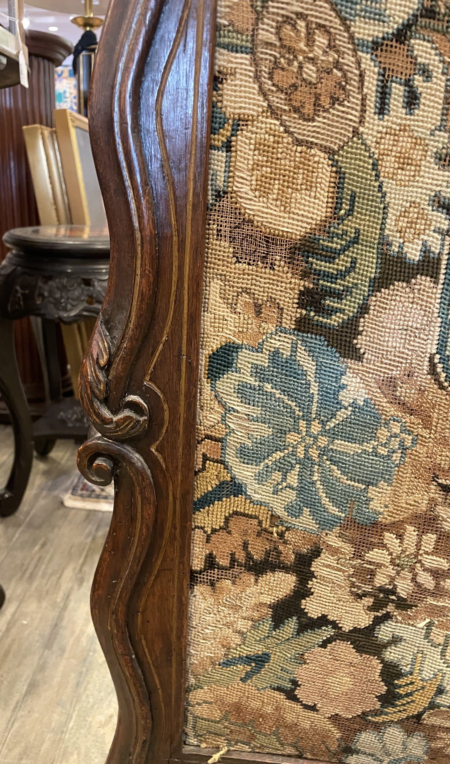 Antique Fireplace Screen with needlepoint insert, AS IS (0HP00Q)