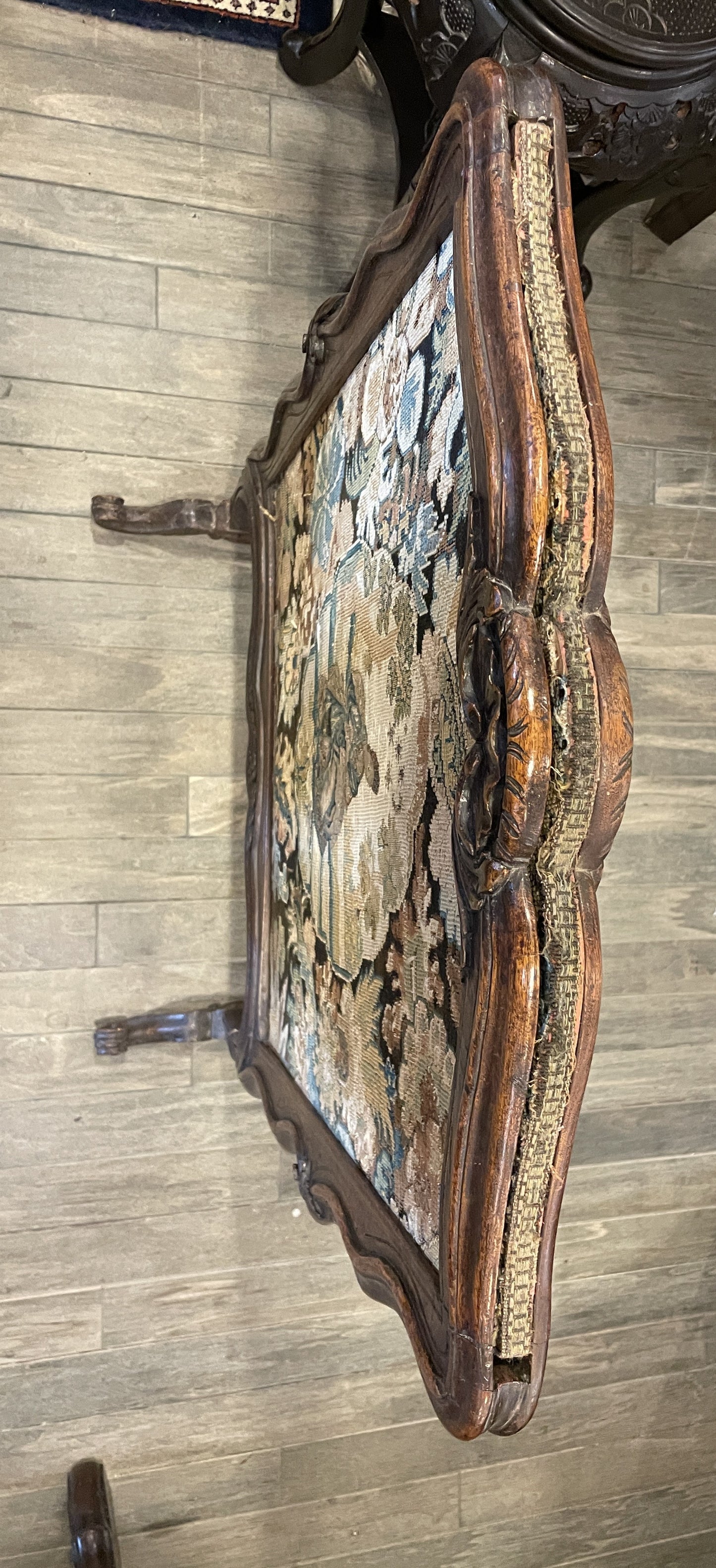 Antique Fireplace Screen with needlepoint insert, AS IS (0HP00Q)