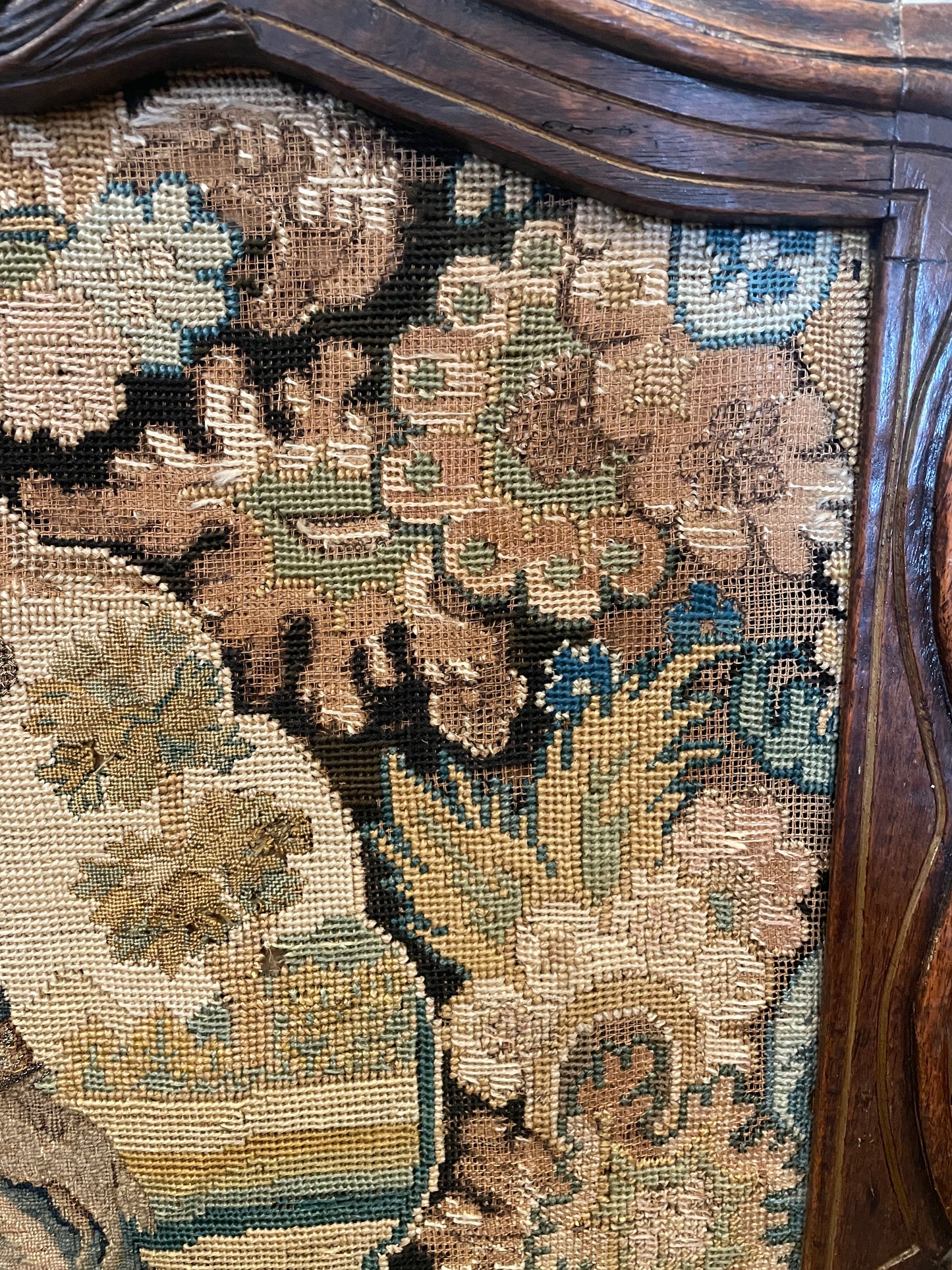 Antique Fireplace Screen with needlepoint insert, AS IS (0HP00Q)