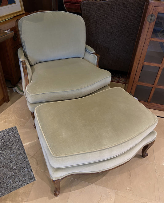 Green Velvet Chair and Ottoman (27898)