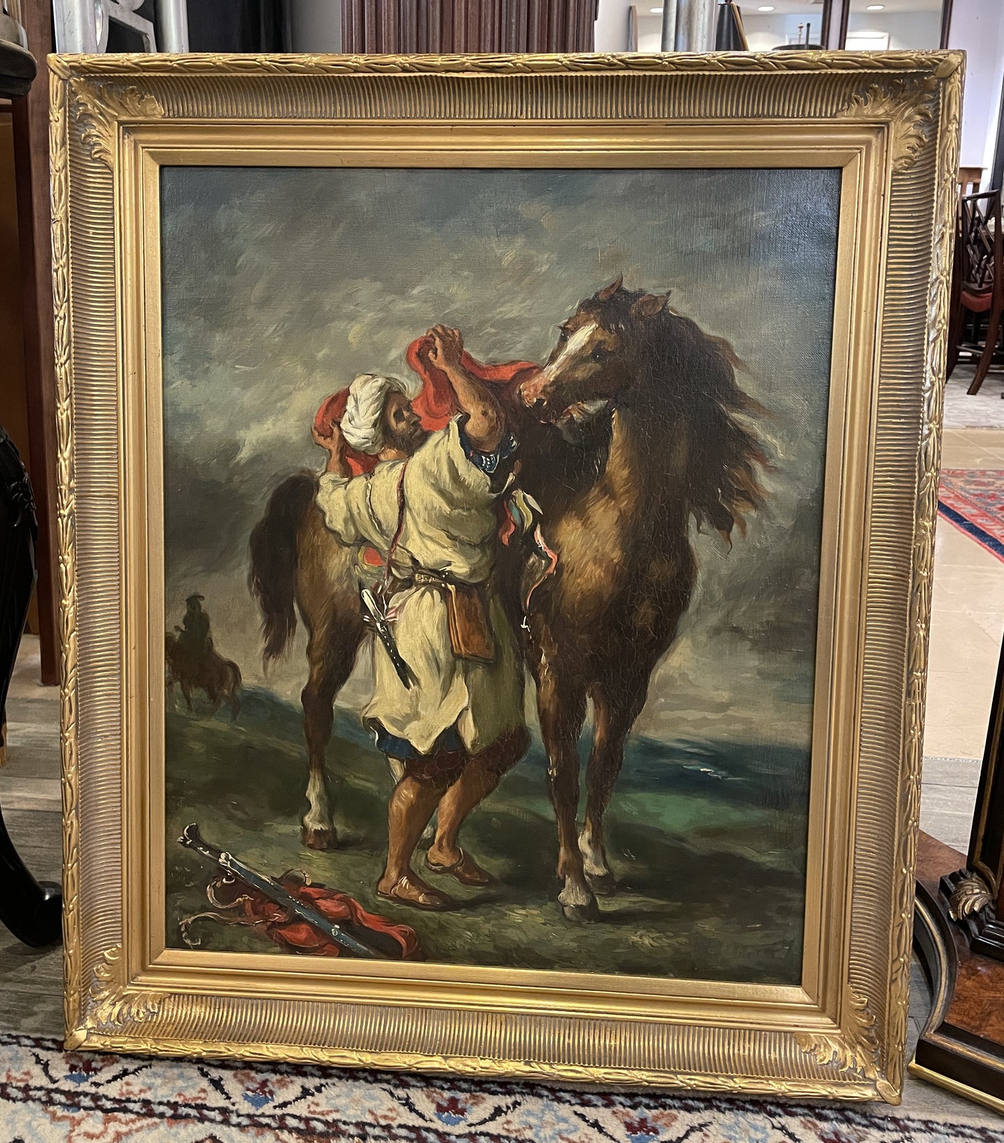 Eugene Delacroix Reproduction Oil on Canvas, "Arab Saddling his Horse" (0HP010)