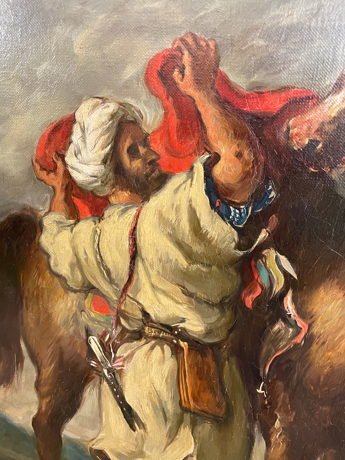 Eugene Delacroix Reproduction Oil on Canvas, "Arab Saddling his Horse" (0HP010)