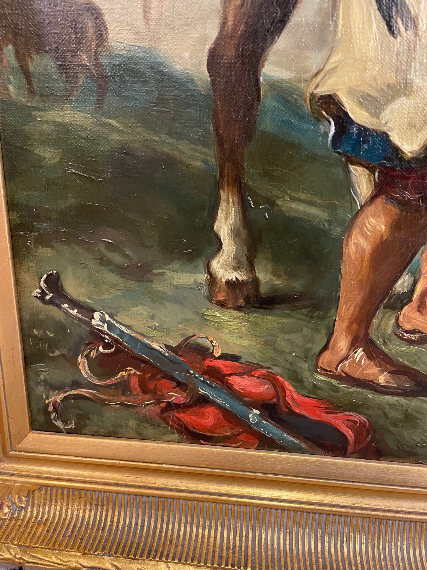 Eugene Delacroix Reproduction Oil on Canvas, "Arab Saddling his Horse" (0HP010)