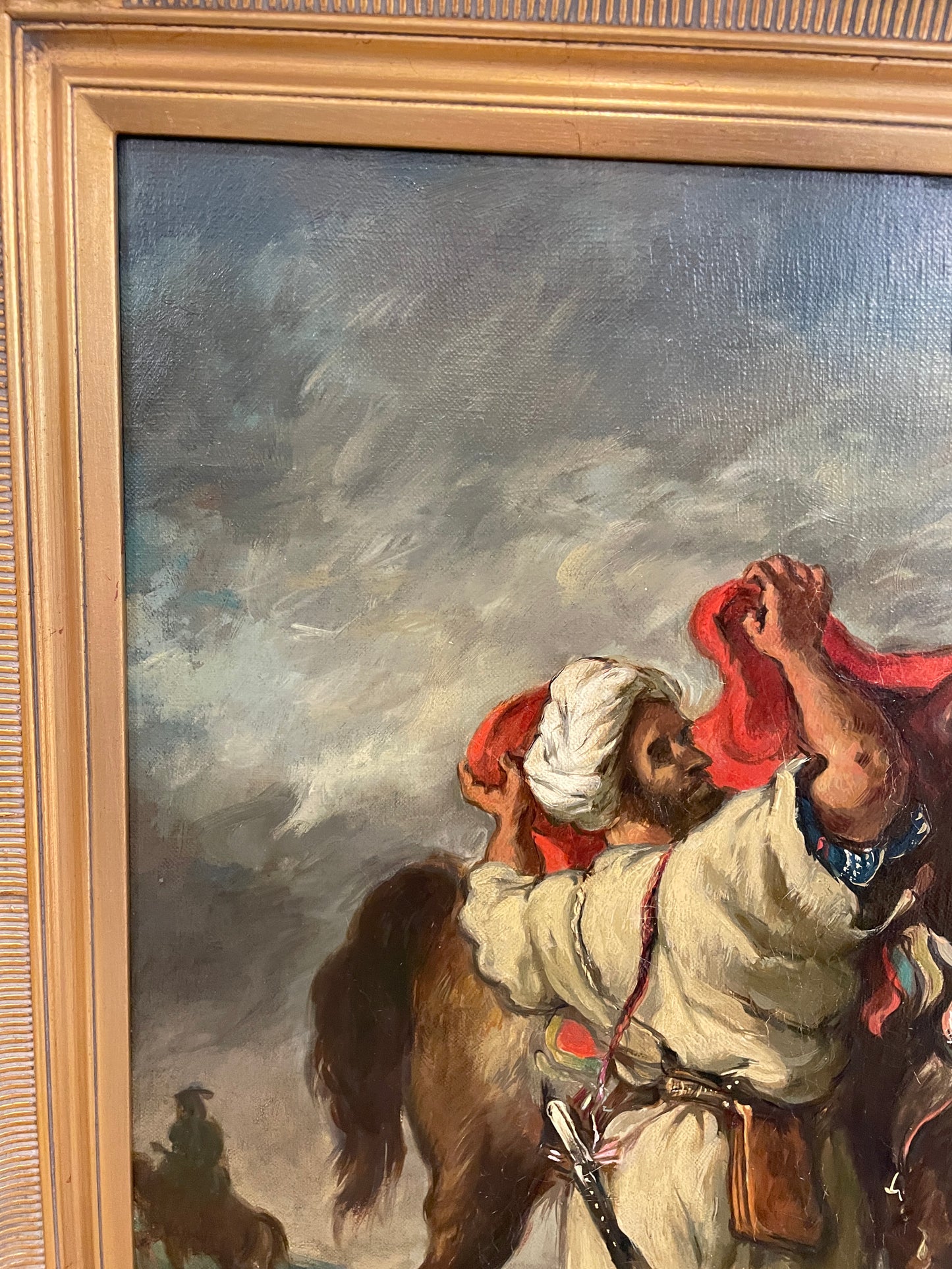 Eugene Delacroix Reproduction Oil on Canvas, "Arab Saddling his Horse" (0HP010)