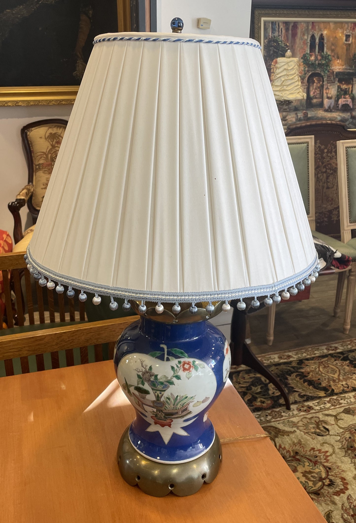 Antique Chinese Blue Ground Baluster Lamp (0HP00H)