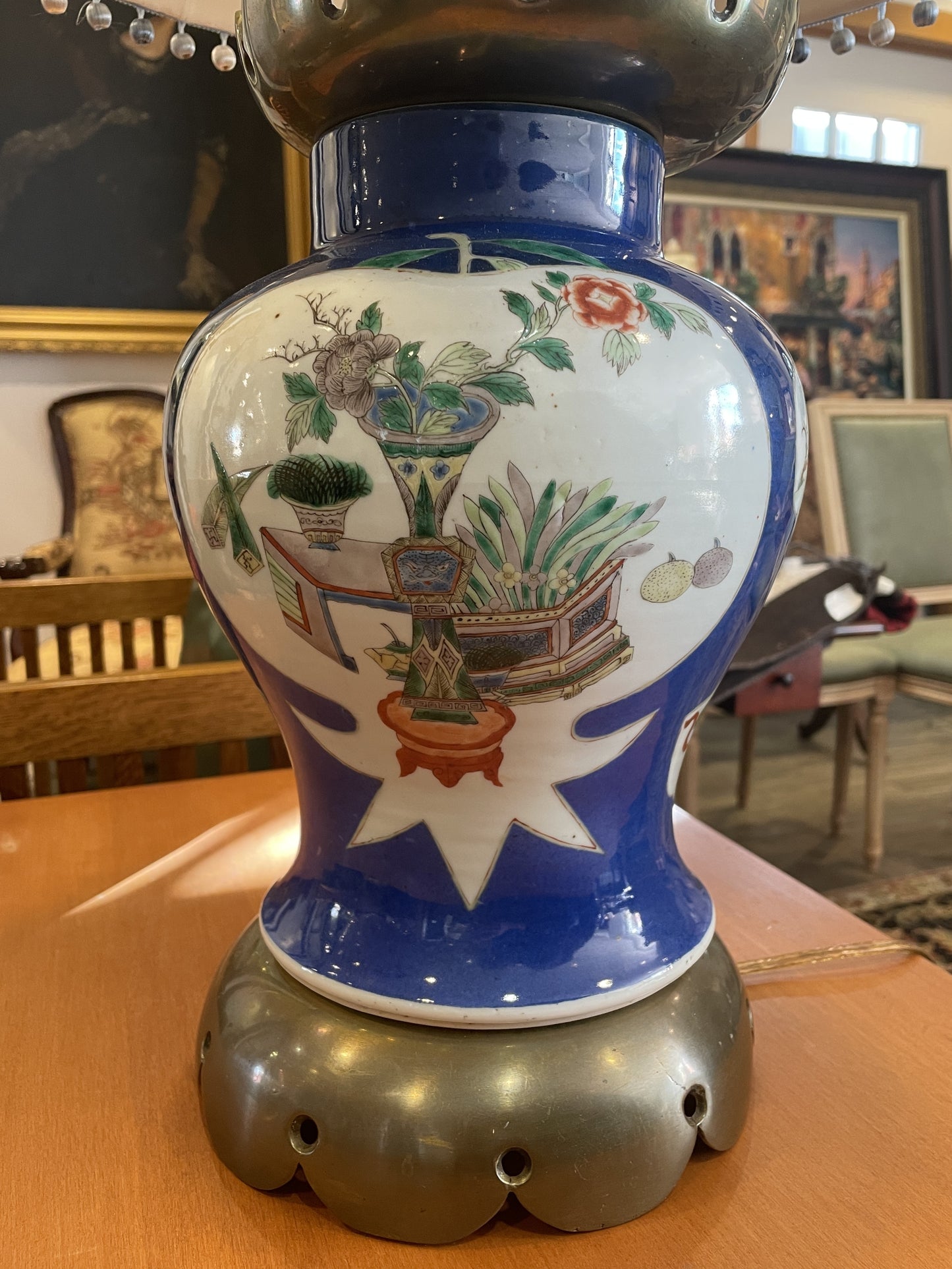 Antique Chinese Blue Ground Baluster Lamp (0HP00H)
