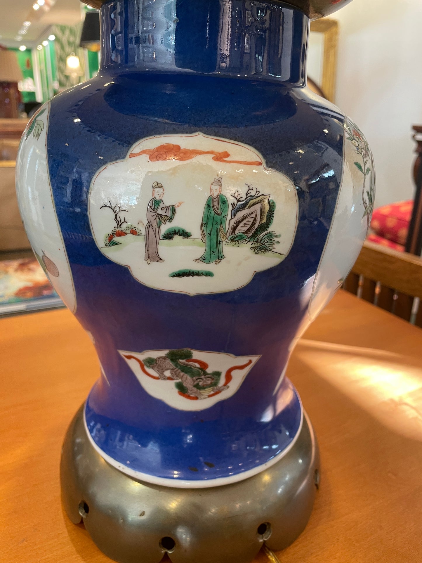 Antique Chinese Blue Ground Baluster Lamp (0HP00H)