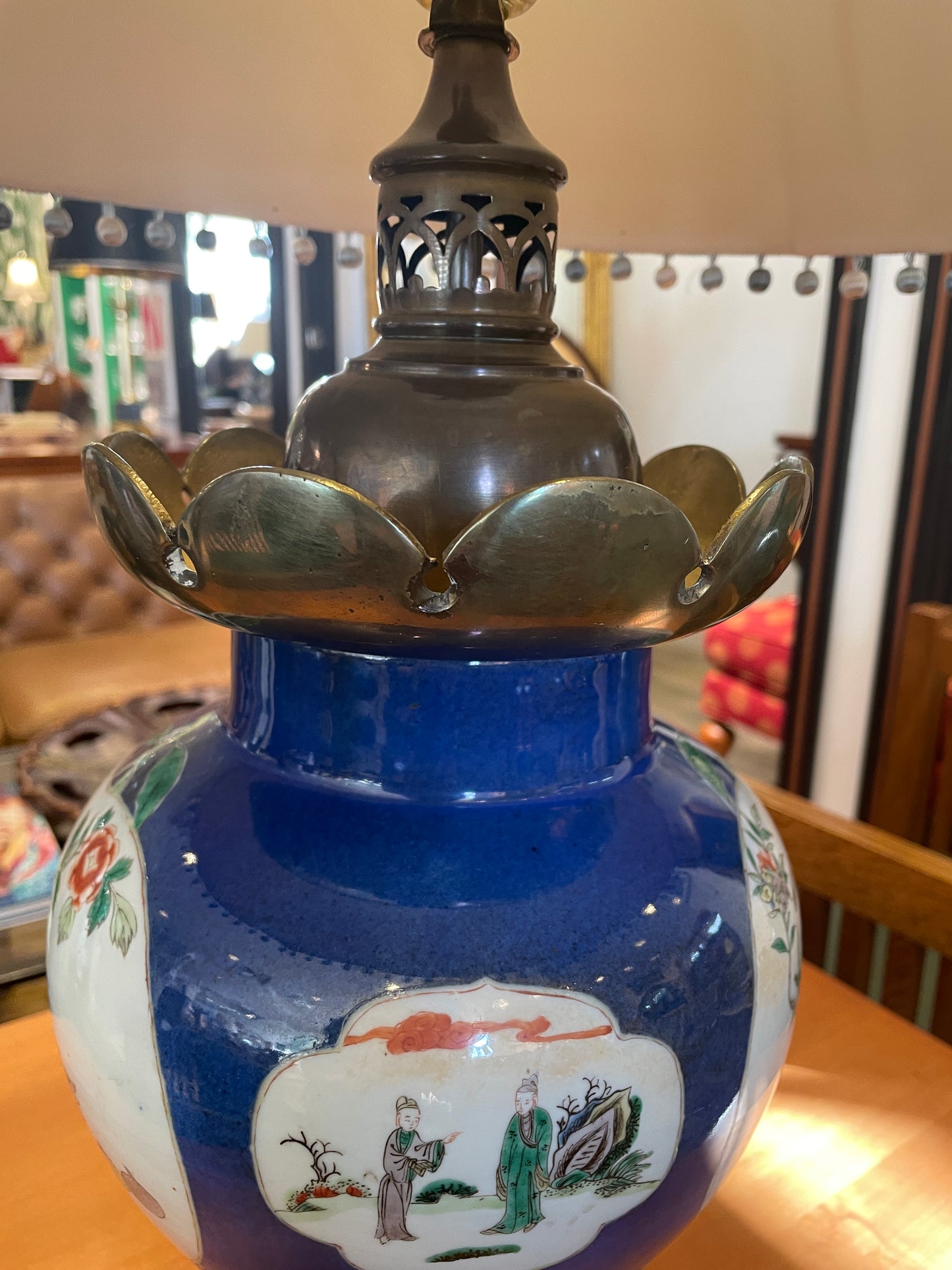 Antique Chinese Blue Ground Baluster Lamp (0HP00H)
