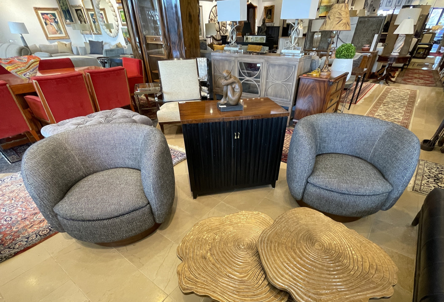 CB2 "Muir" Gray Woven Swivel Chair (Two available 0LG00Z and 0LG010)