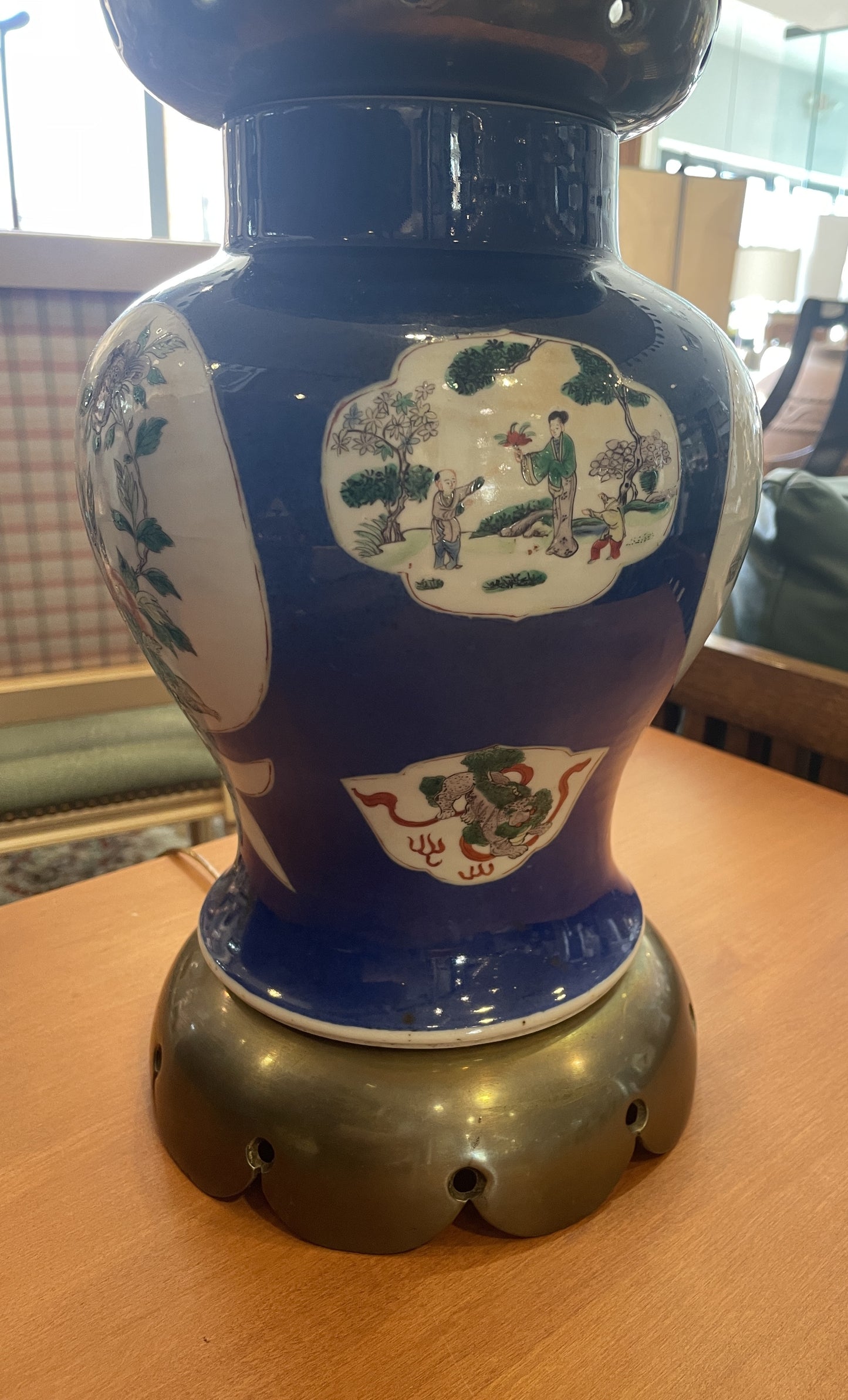 Antique Chinese Blue Ground Baluster Lamp (0HP00H)