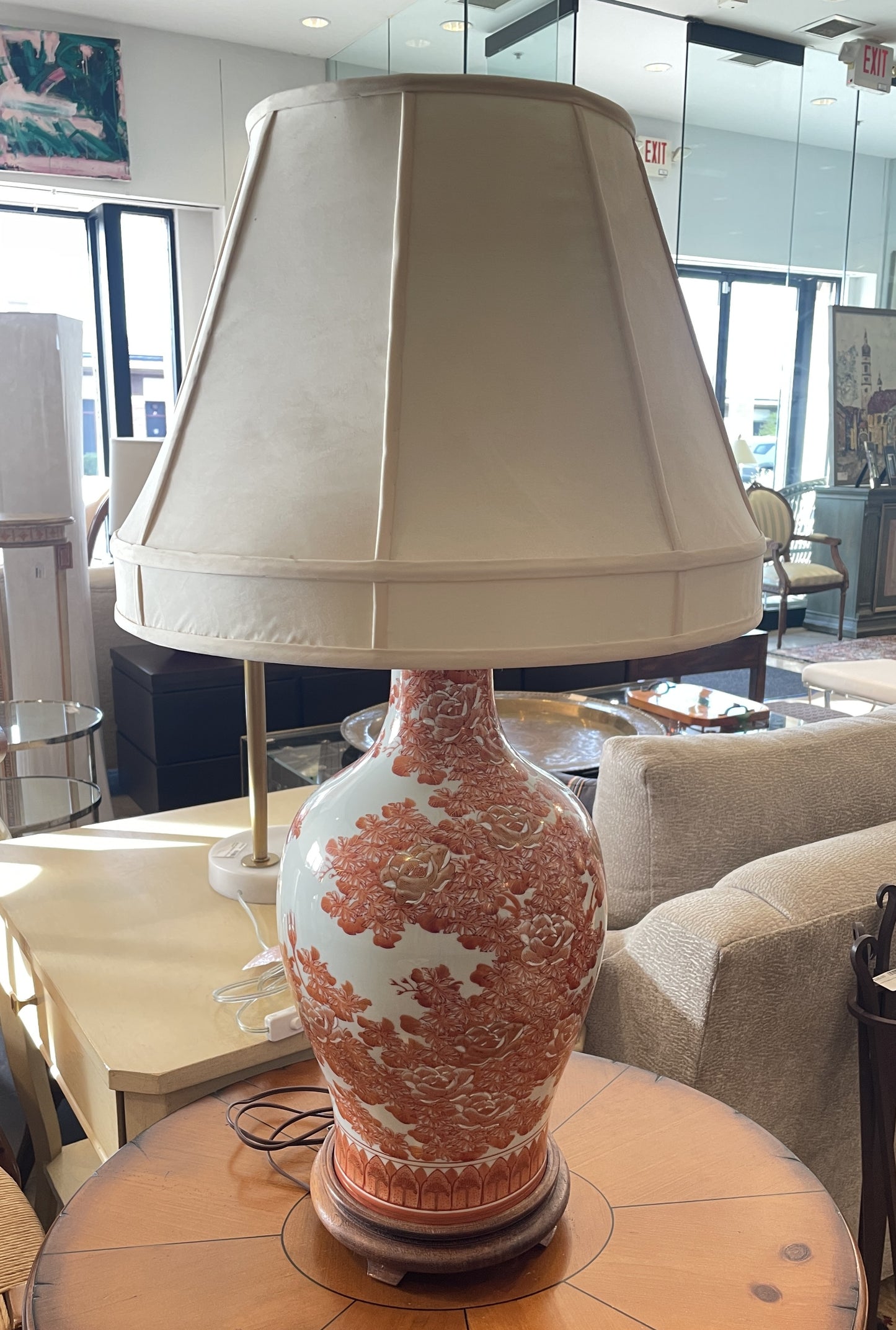 Fujita Kutani Hand Painted Floral Table Lamp in Orange (0HP006)