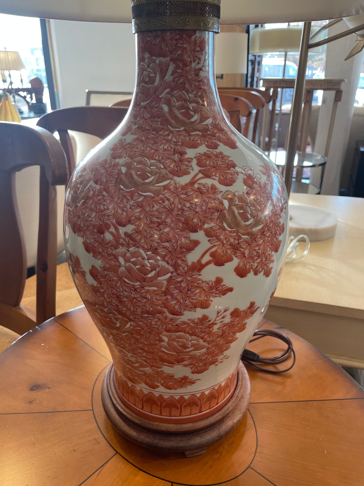 Fujita Kutani Hand Painted Floral Table Lamp in Orange (0HP006)