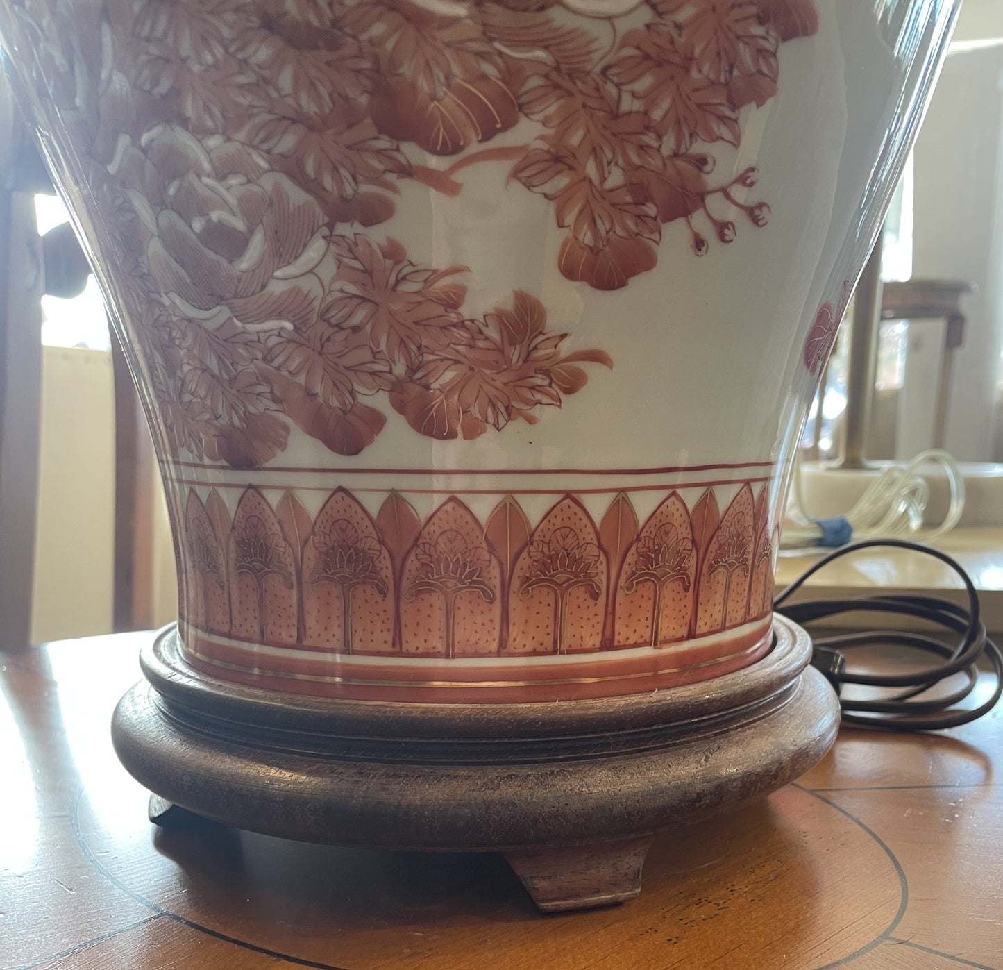 Fujita Kutani Hand Painted Floral Table Lamp in Orange (0HP006)