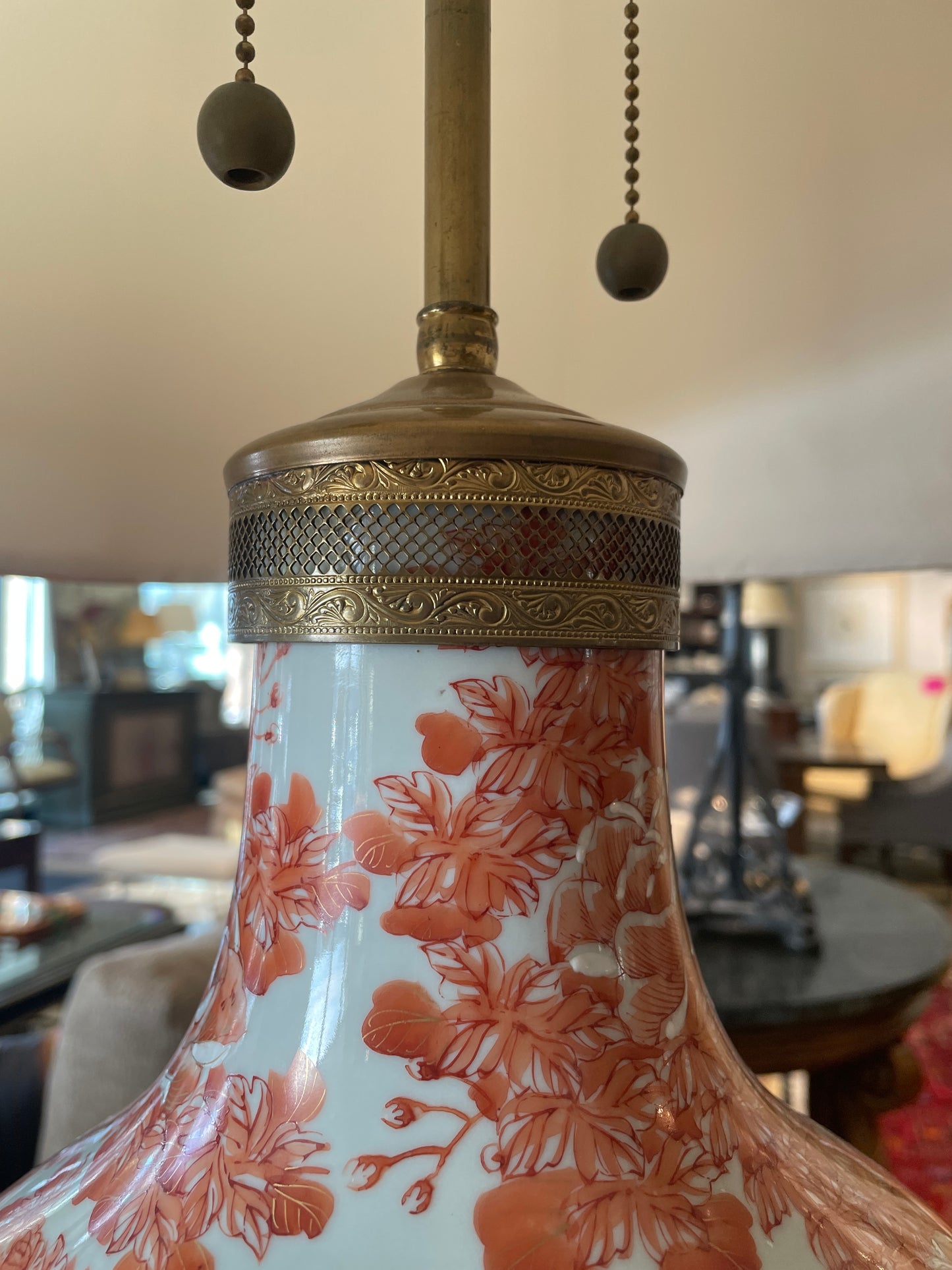 Fujita Kutani Hand Painted Floral Table Lamp in Orange (0HP006)