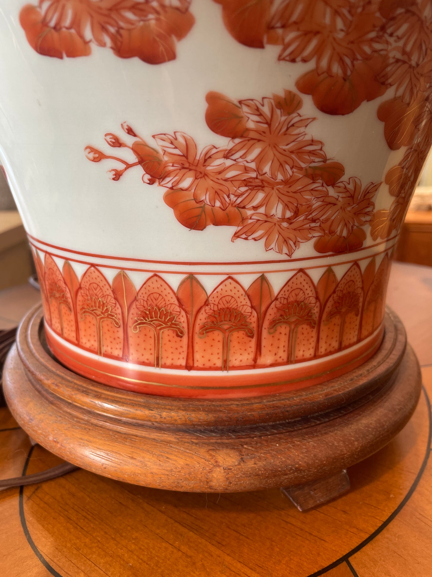 Fujita Kutani Hand Painted Floral Table Lamp in Orange (0HP006)