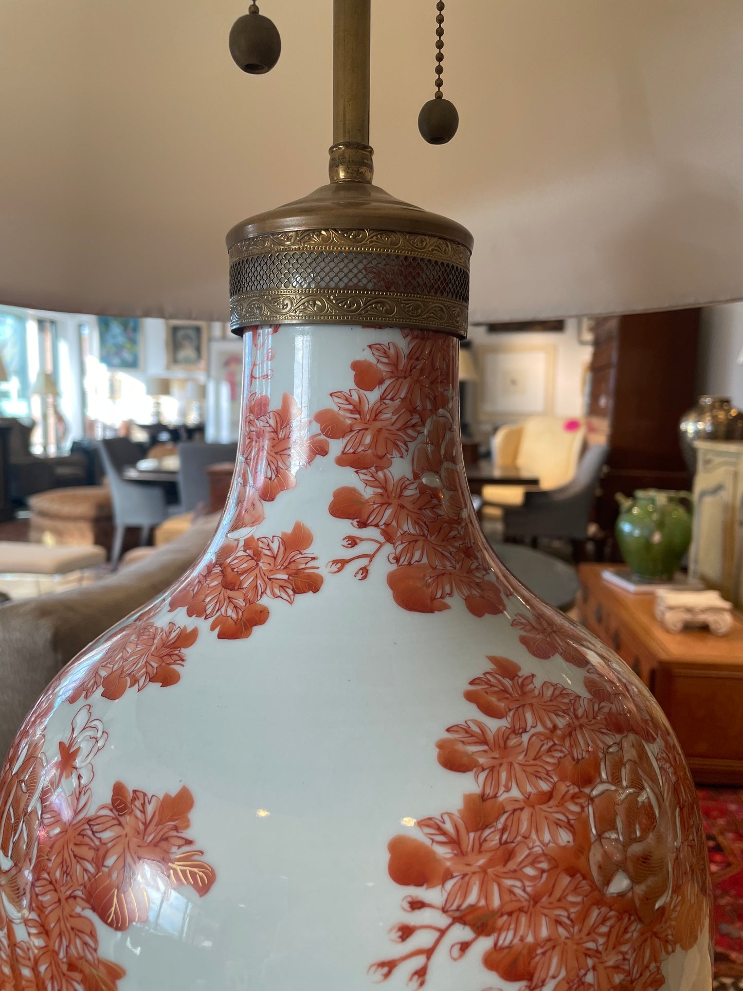 Fujita Kutani Hand Painted Floral Table Lamp in Orange (0HP006)