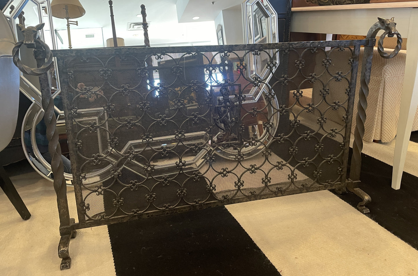 Forged Iron Figural Fireplace Spark Screen with Dragon Detail (0HP005)