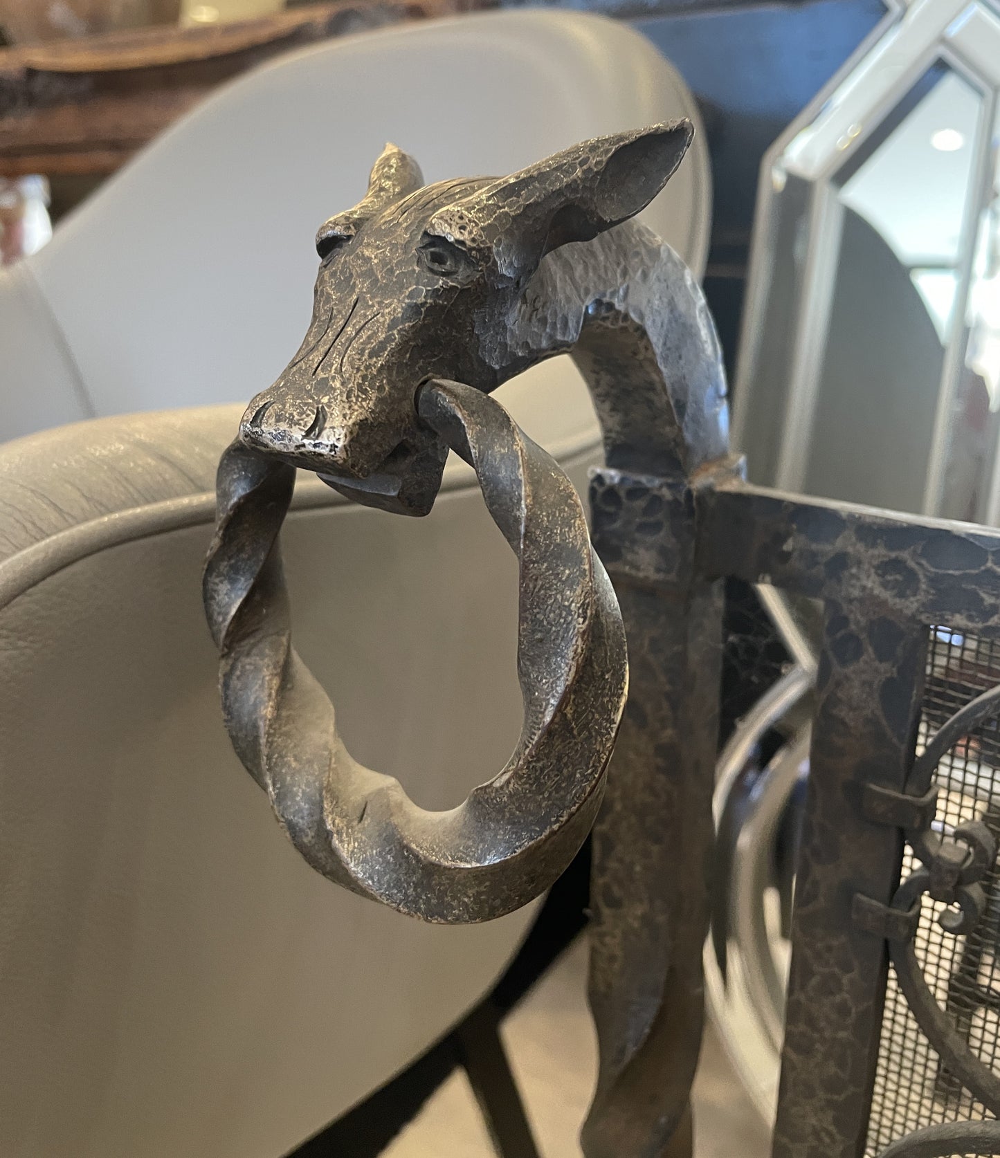 Forged Iron Figural Fireplace Spark Screen with Dragon Detail (0HP005)