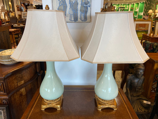 Pair of Celedon and Resin Lamps (28020)