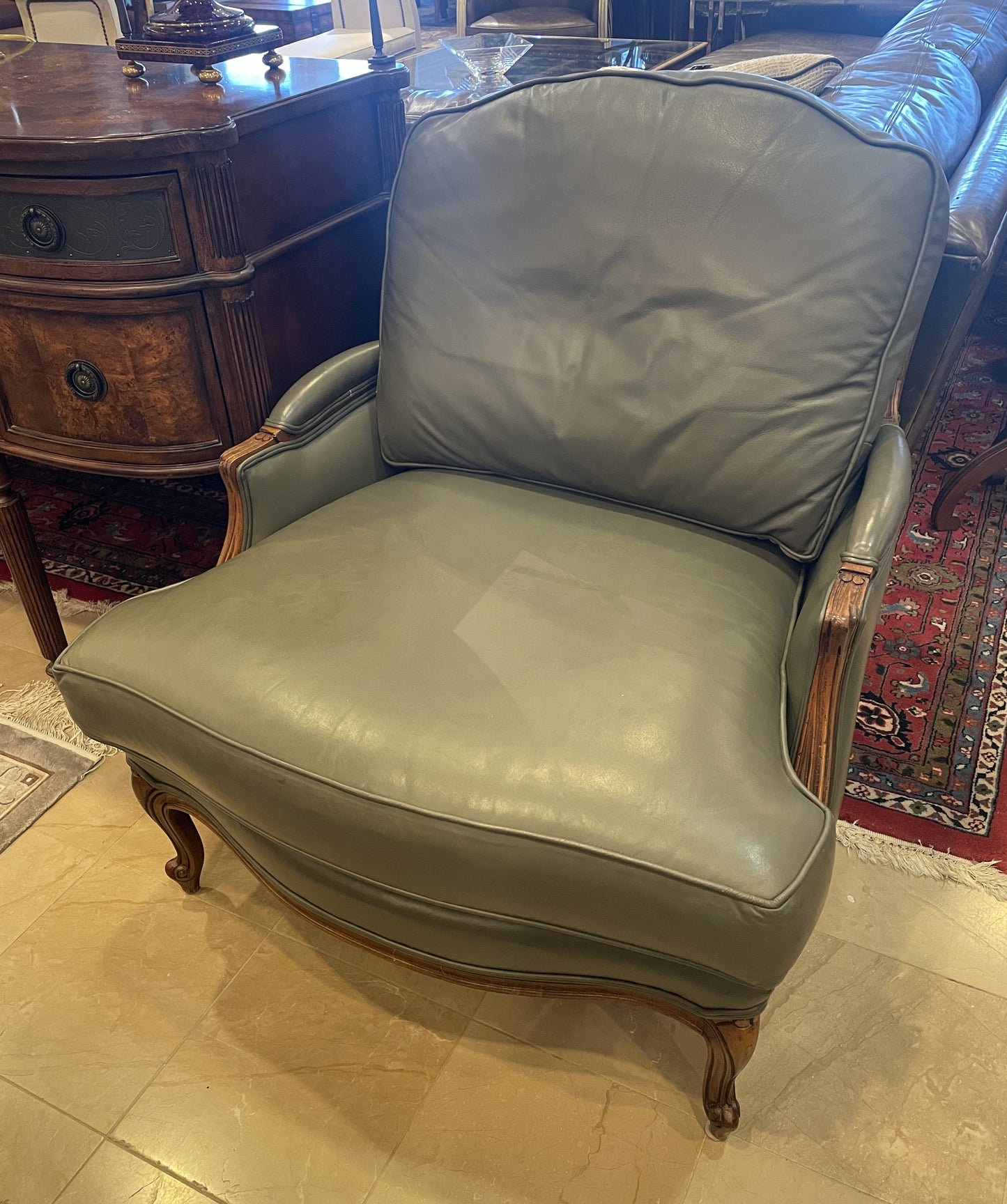 Ethan Allen Versailles Leather Bergère Chair (Two Available) (0HS002)