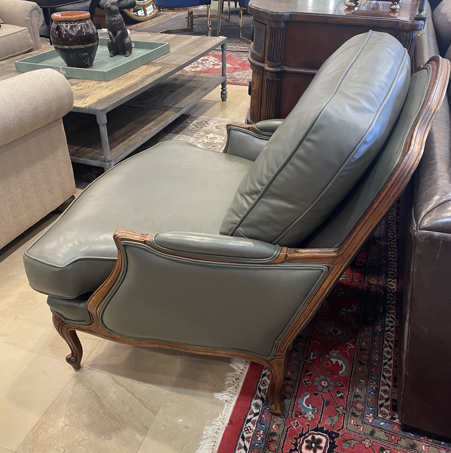 Ethan Allen Versailles Leather Bergère Chair (Two Available) (0HS002)