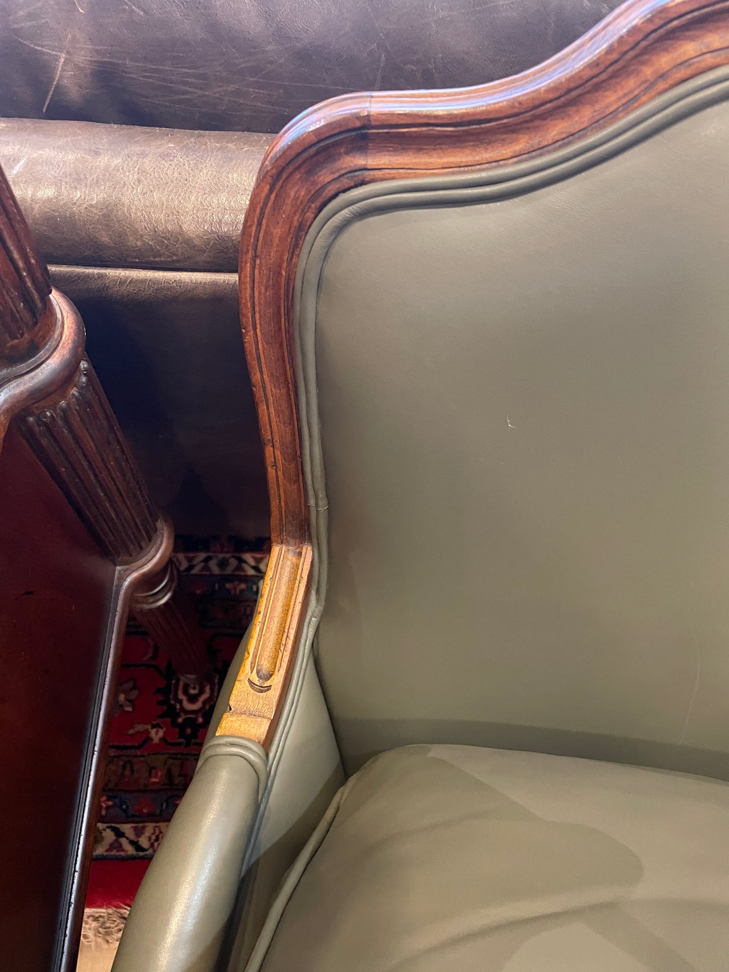 Ethan Allen Versailles Leather Bergère Chair (Two Available) (0HS002)