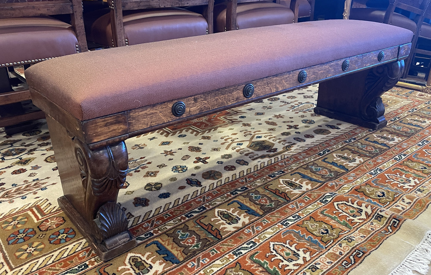 Antique Oak English bench with upholstered seat, AS IS (0HP009)