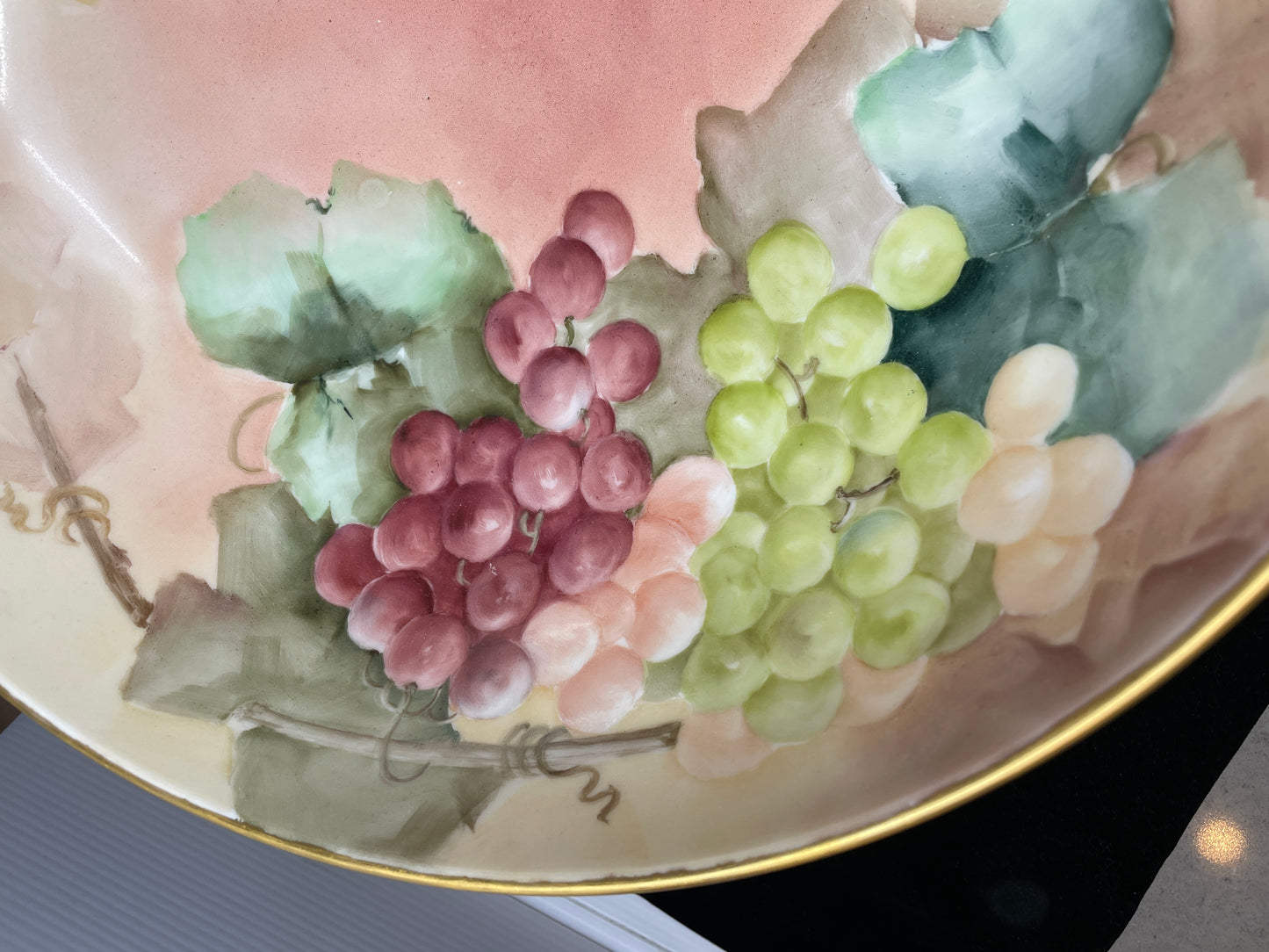 Hand Painted Porcelain Punch Bowl with Cups, Antique (0HU00E)