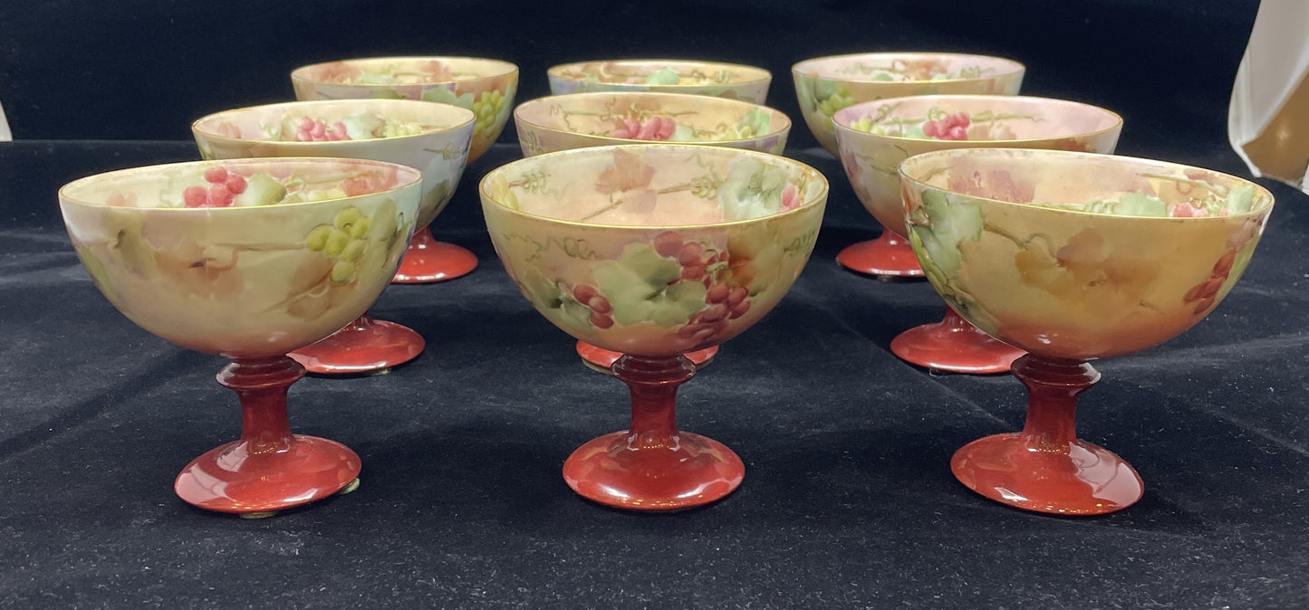 Hand Painted Porcelain Punch Bowl with Cups, Antique (0HU00E)