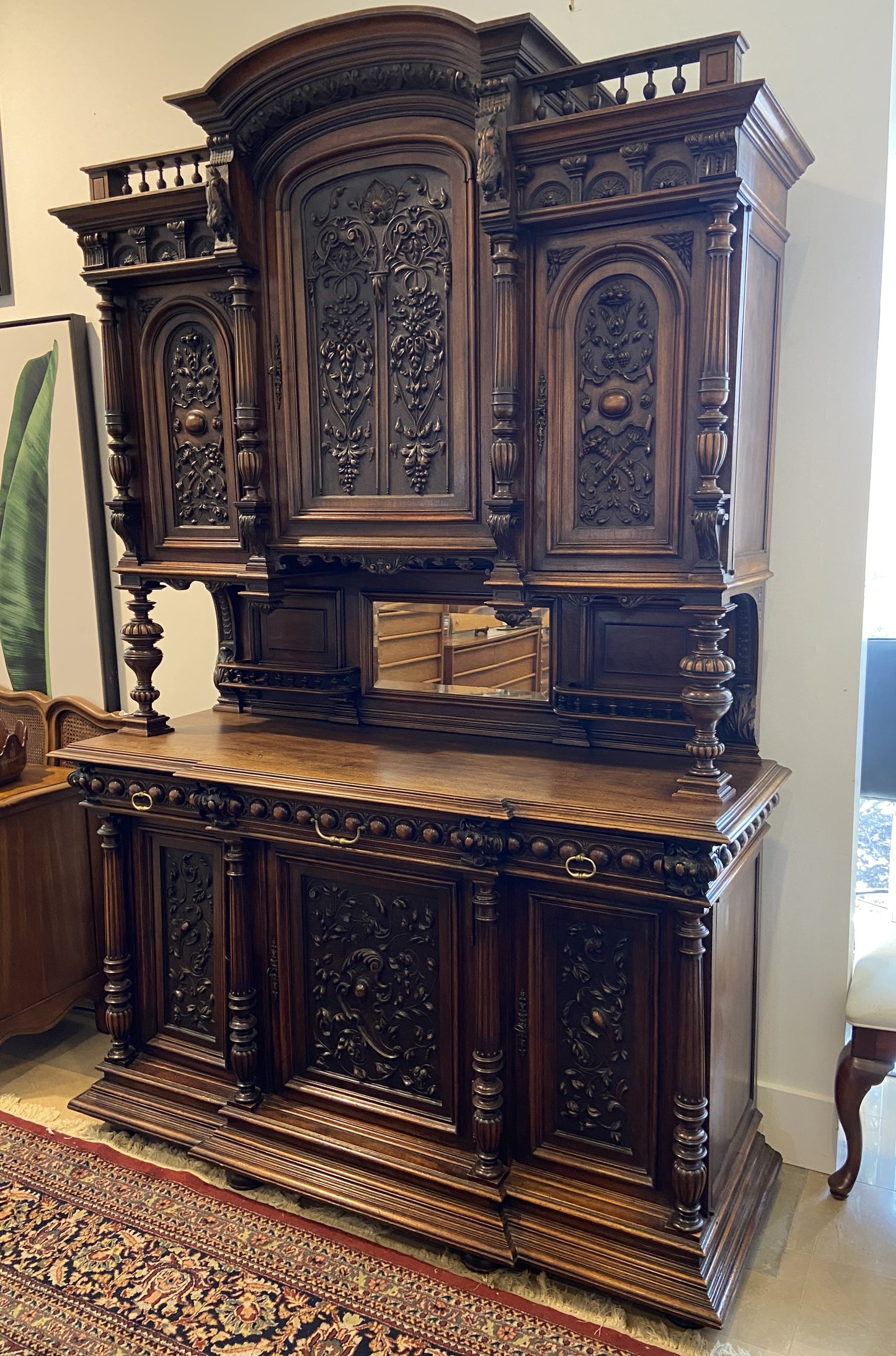 Antique Carved French Renaissance Breakfront (NKTLPF)