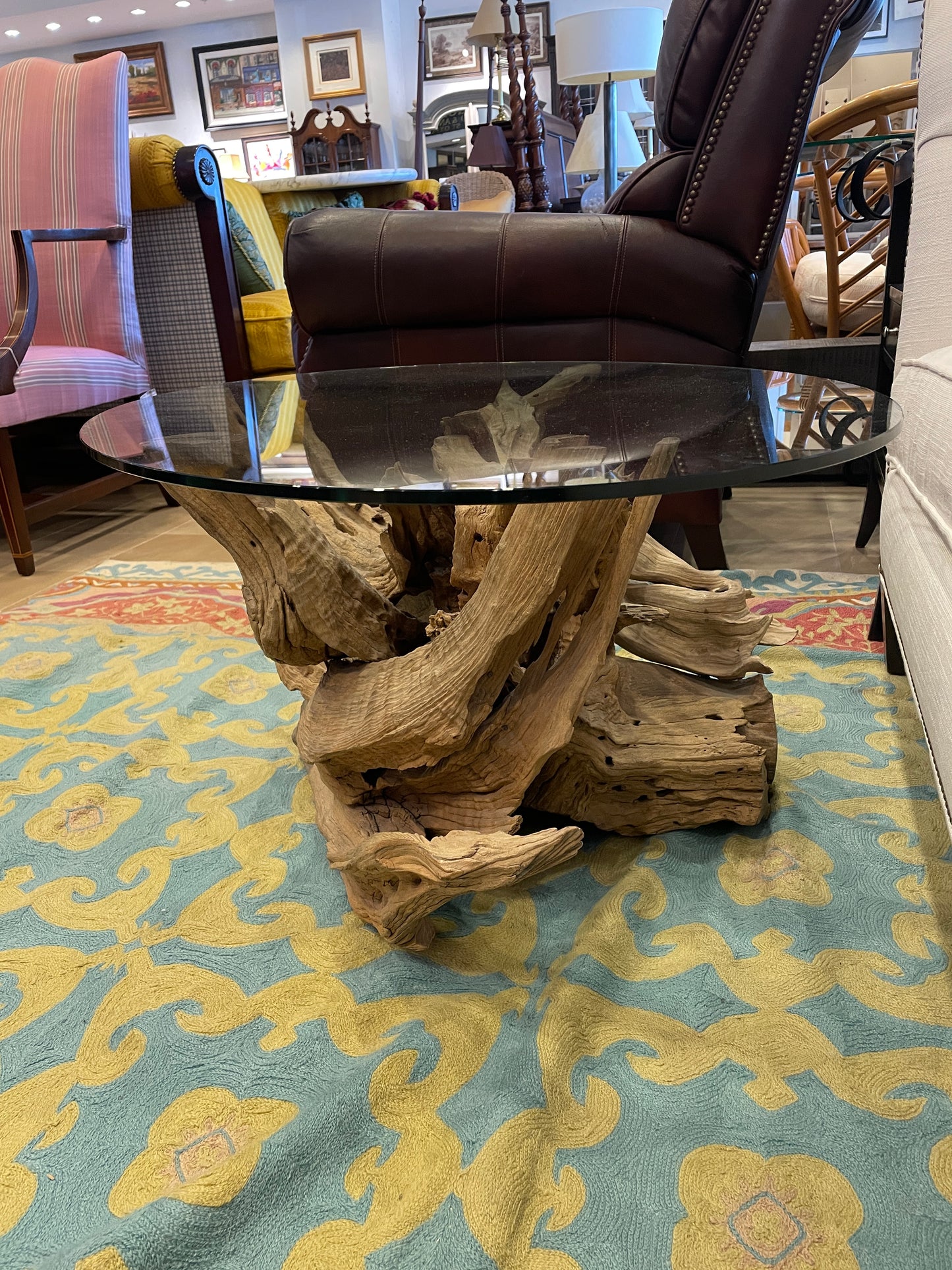 Drift Wood Coffee Table with Oval Glass Top (0HU005)