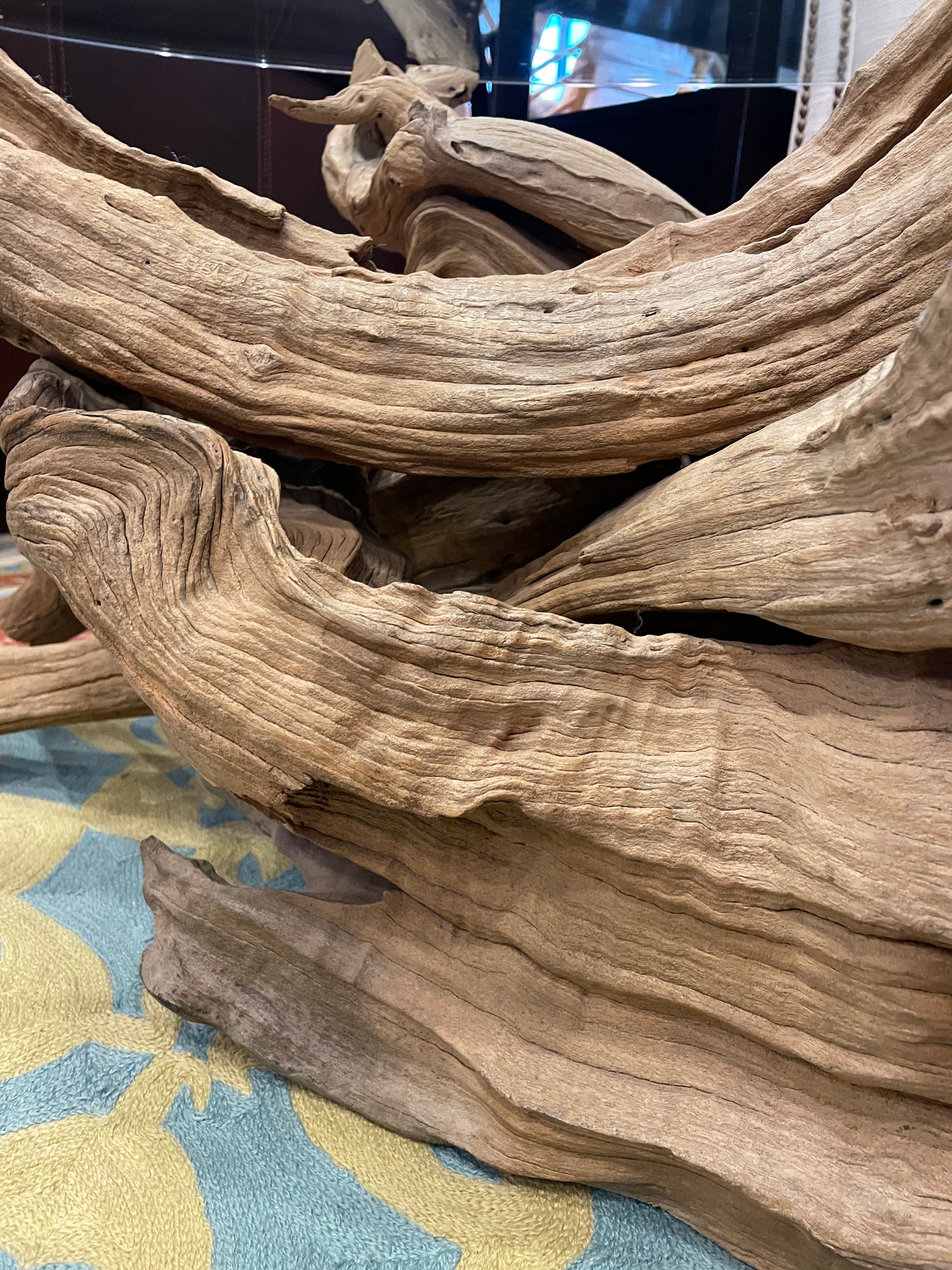 Drift Wood Coffee Table with Oval Glass Top (0HU005)