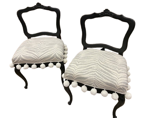 Pair of Zebra Print and Pom-Pom Side Chairs, Custom (7299)