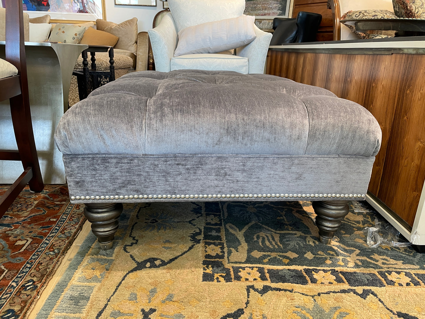 Ethan Allen Anton Custom Ottoman in Gray (0I600A)