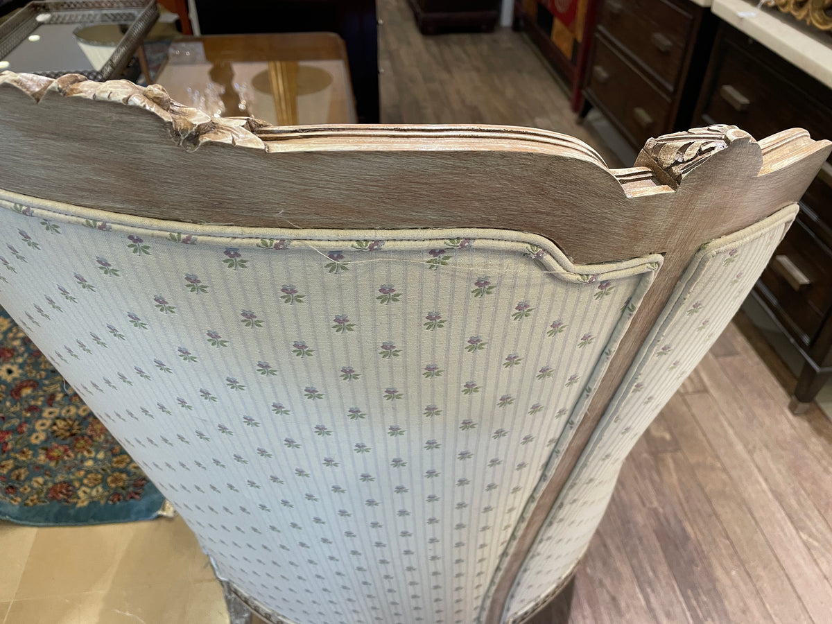 French Wingback Arm Chair with Floral Upholstery, AS IS (0PN001)