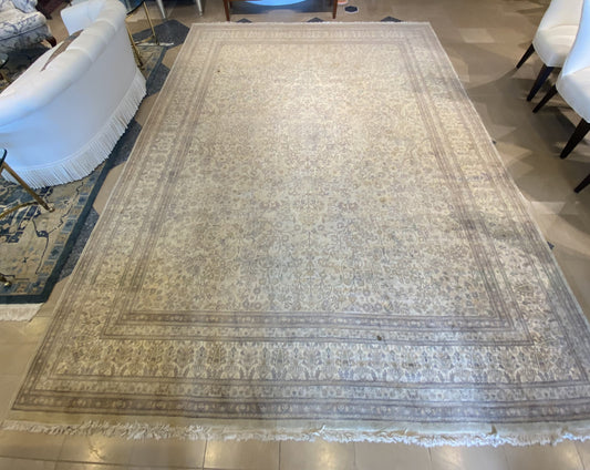 Hand Knotted Neutral Floral Rug (L86BTD)