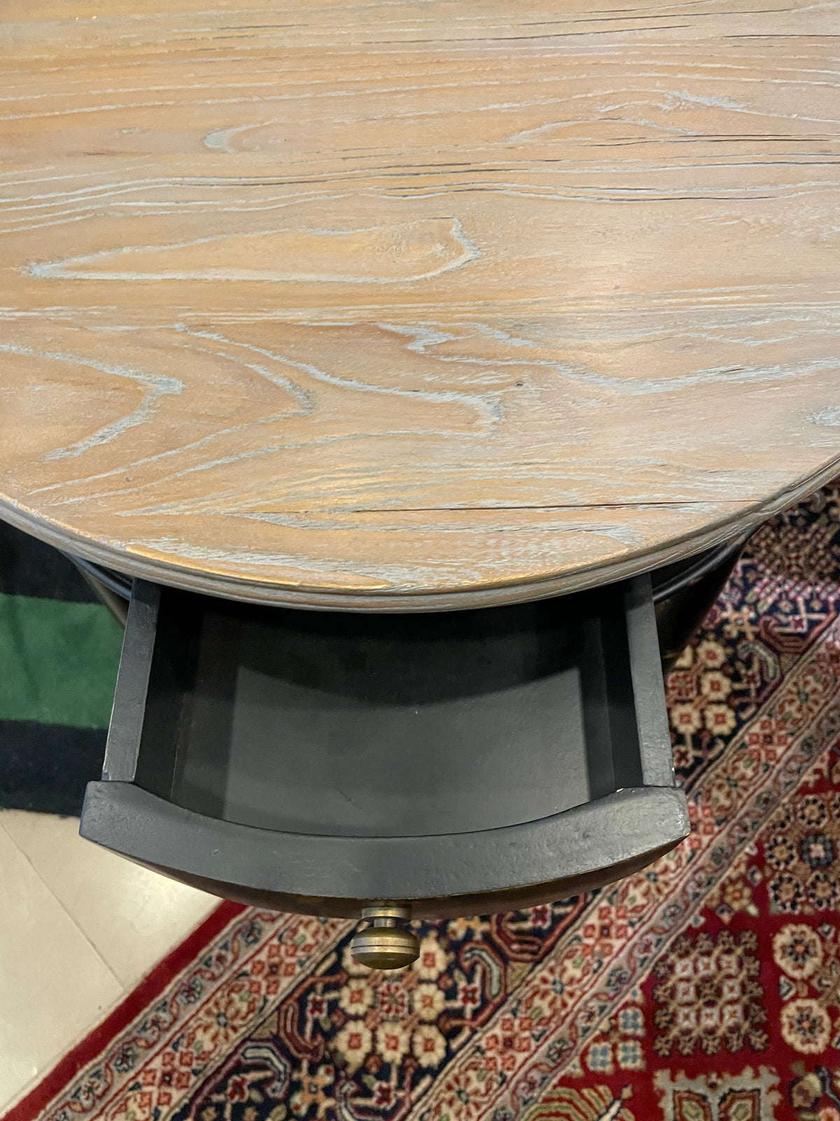 Rustic Finished Round End Table With Natural Top (0PQ00N)